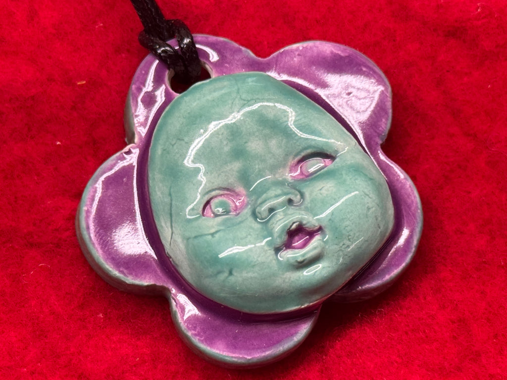 baby face necklace - blue & purple