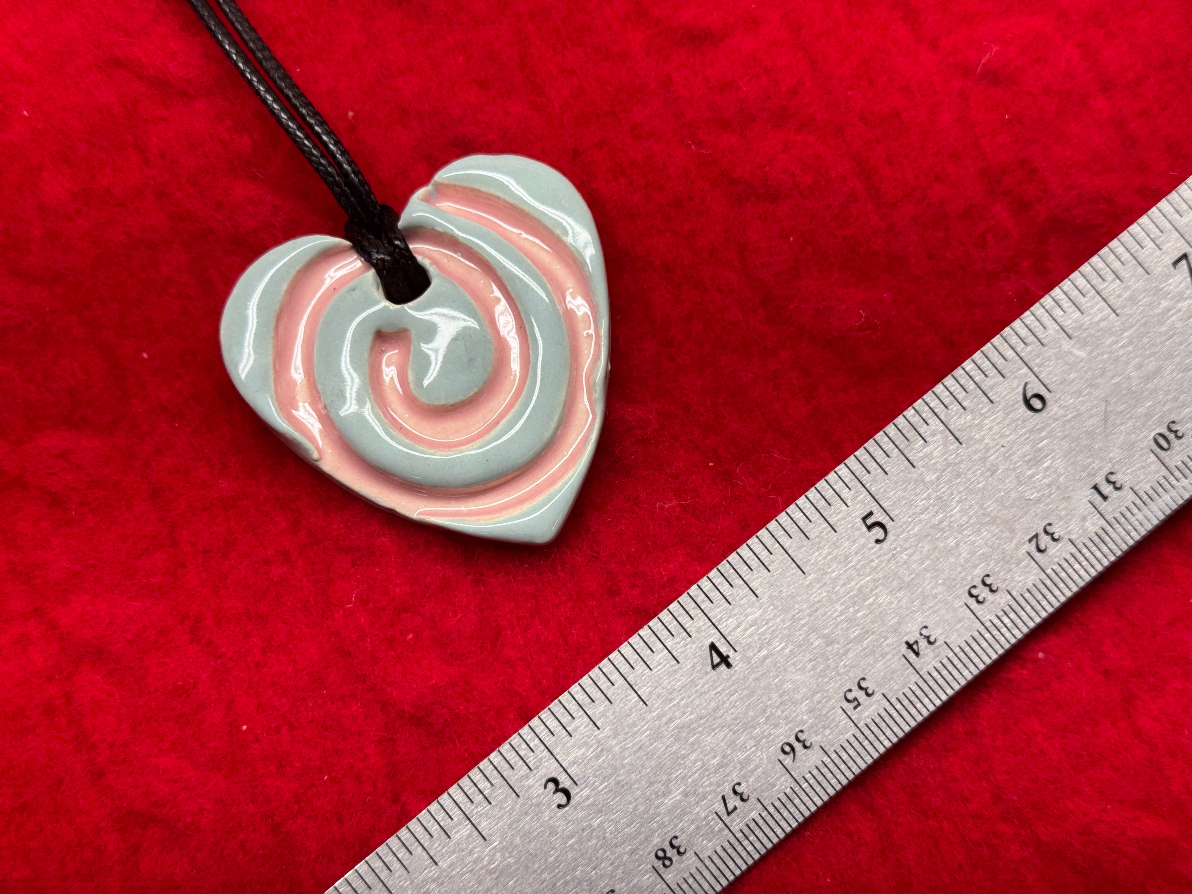 spiral necklace - blue & pink heart