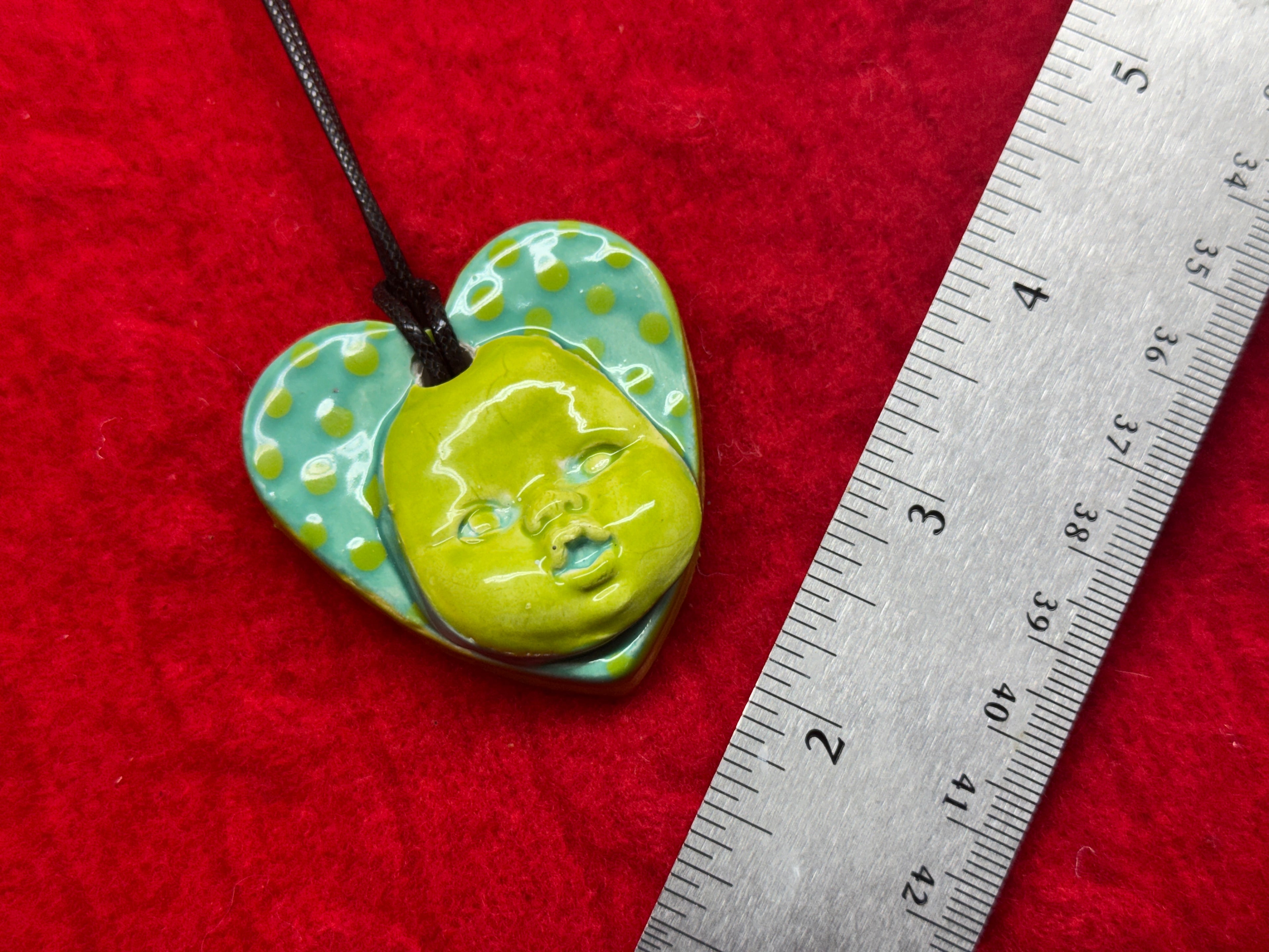 baby face necklace - green & blue