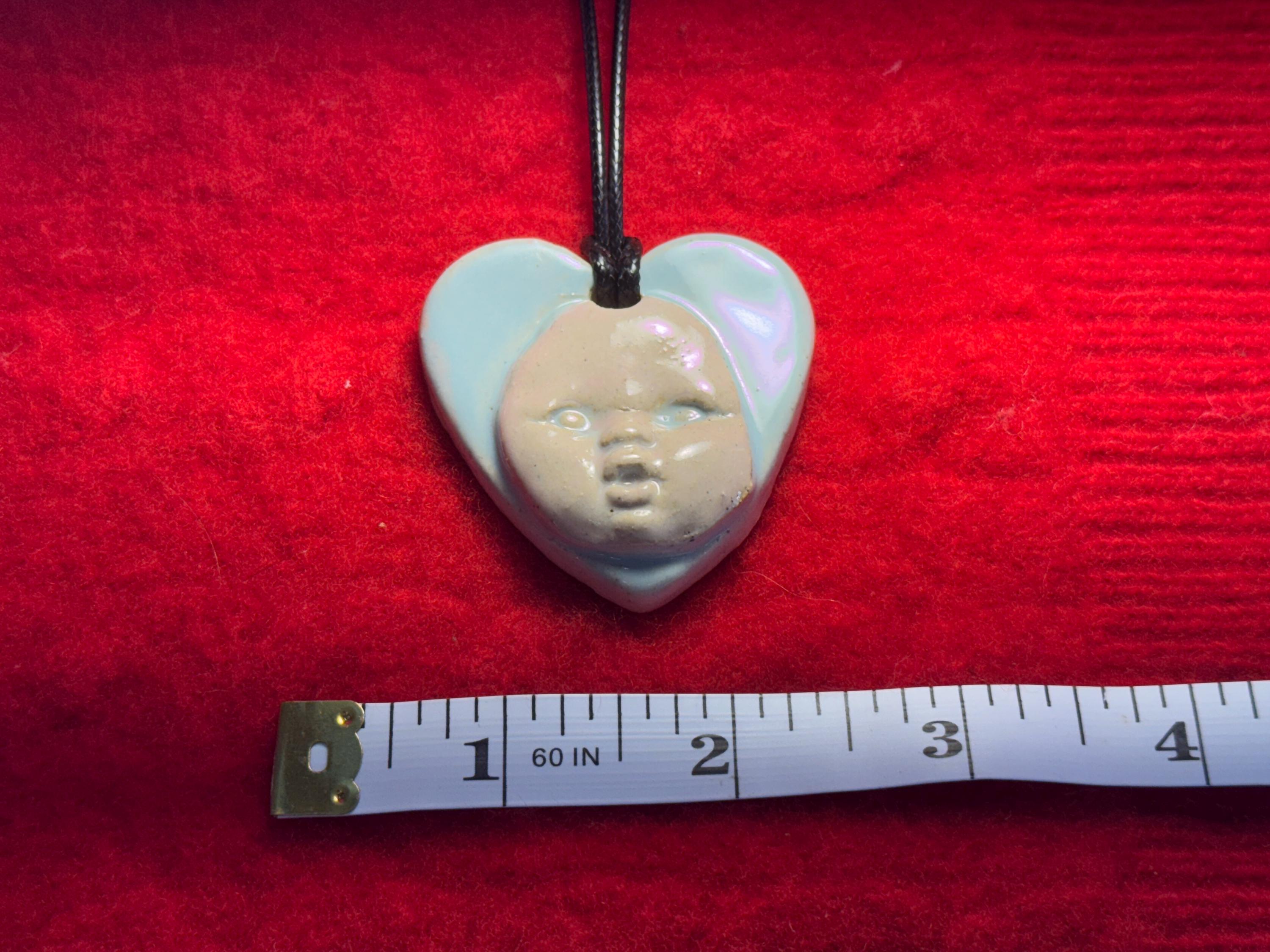 Handmade Ceramic Baby Face Necklace - Blue & Pink
