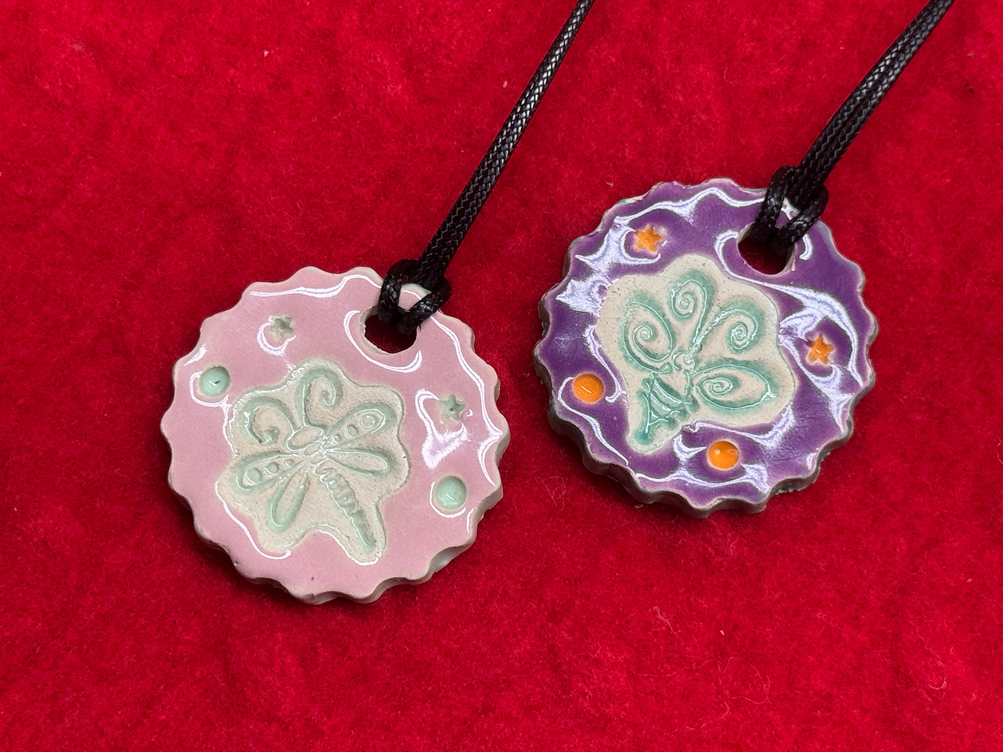 dragonfly necklace - blue & pink