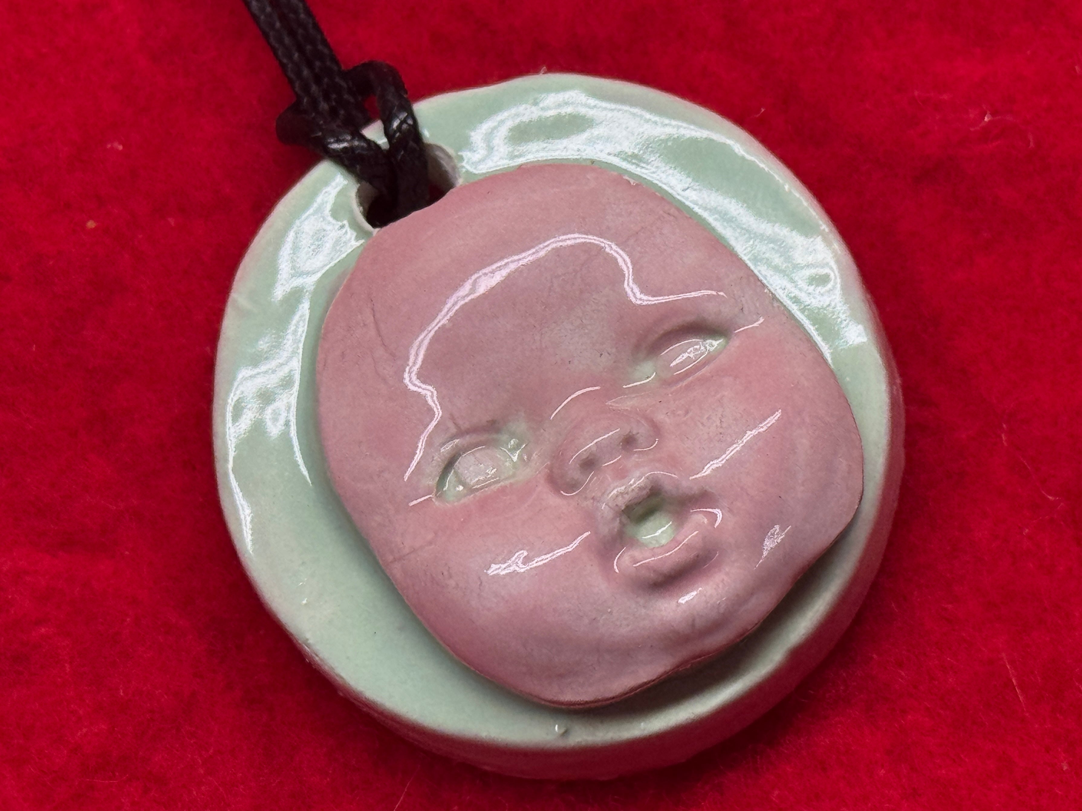 baby face necklace - pastel pink & blue