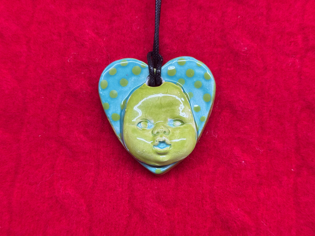 baby face necklace - green & blue