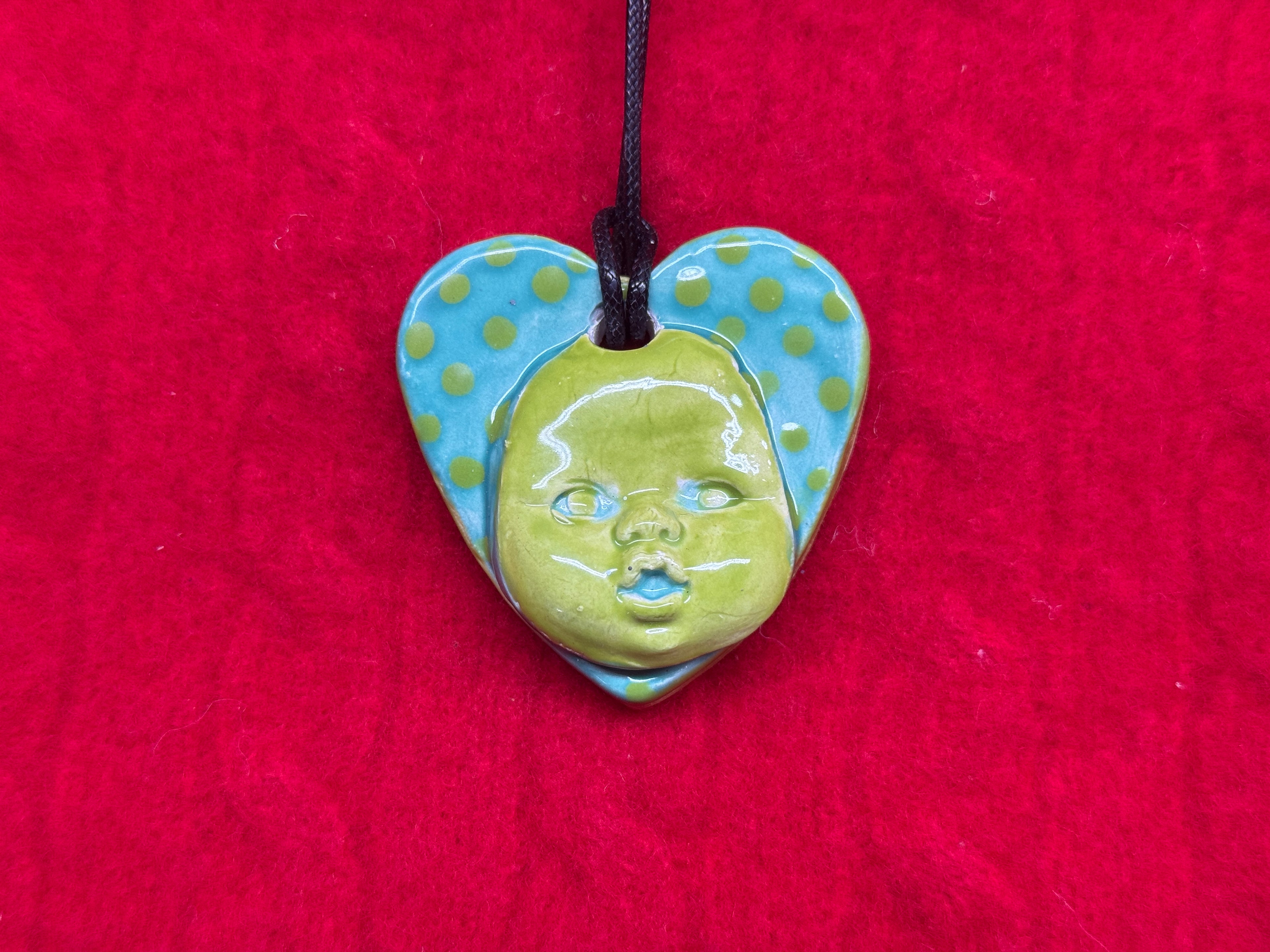 baby face necklace - green & blue