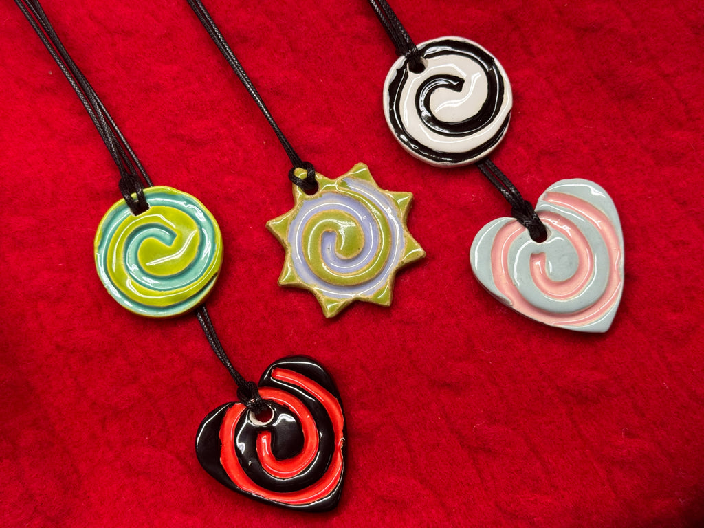 spiral necklace - red & black heart