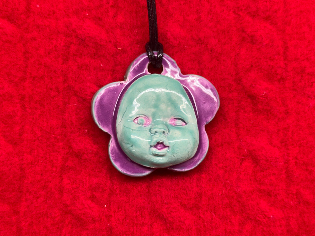 baby face necklace - blue & purple