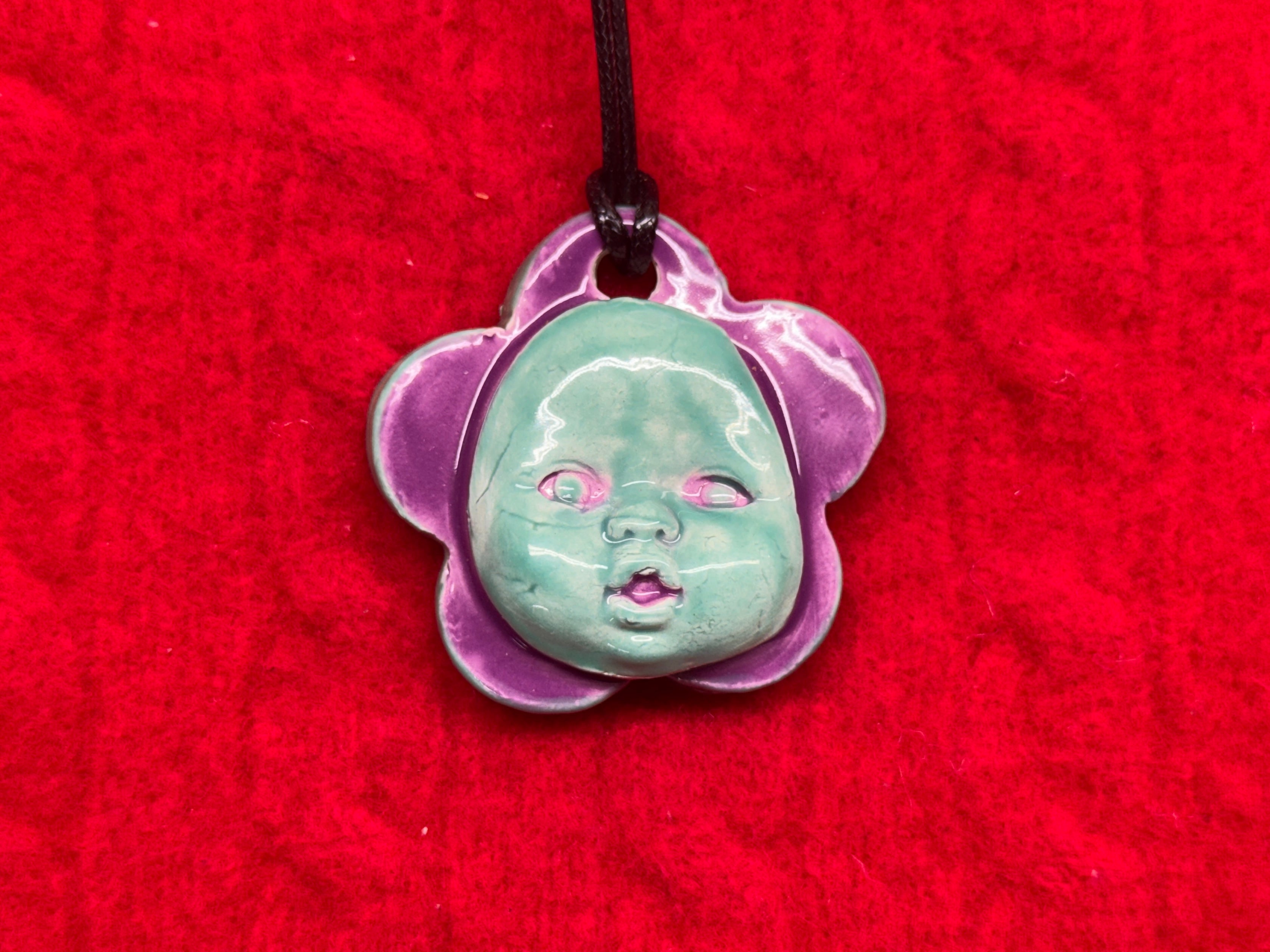 baby face necklace - blue & purple