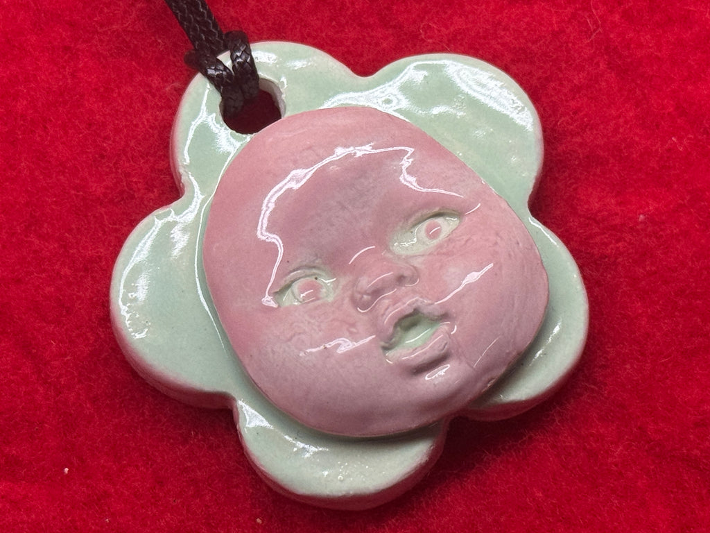 baby face necklace - pastel pink & blue