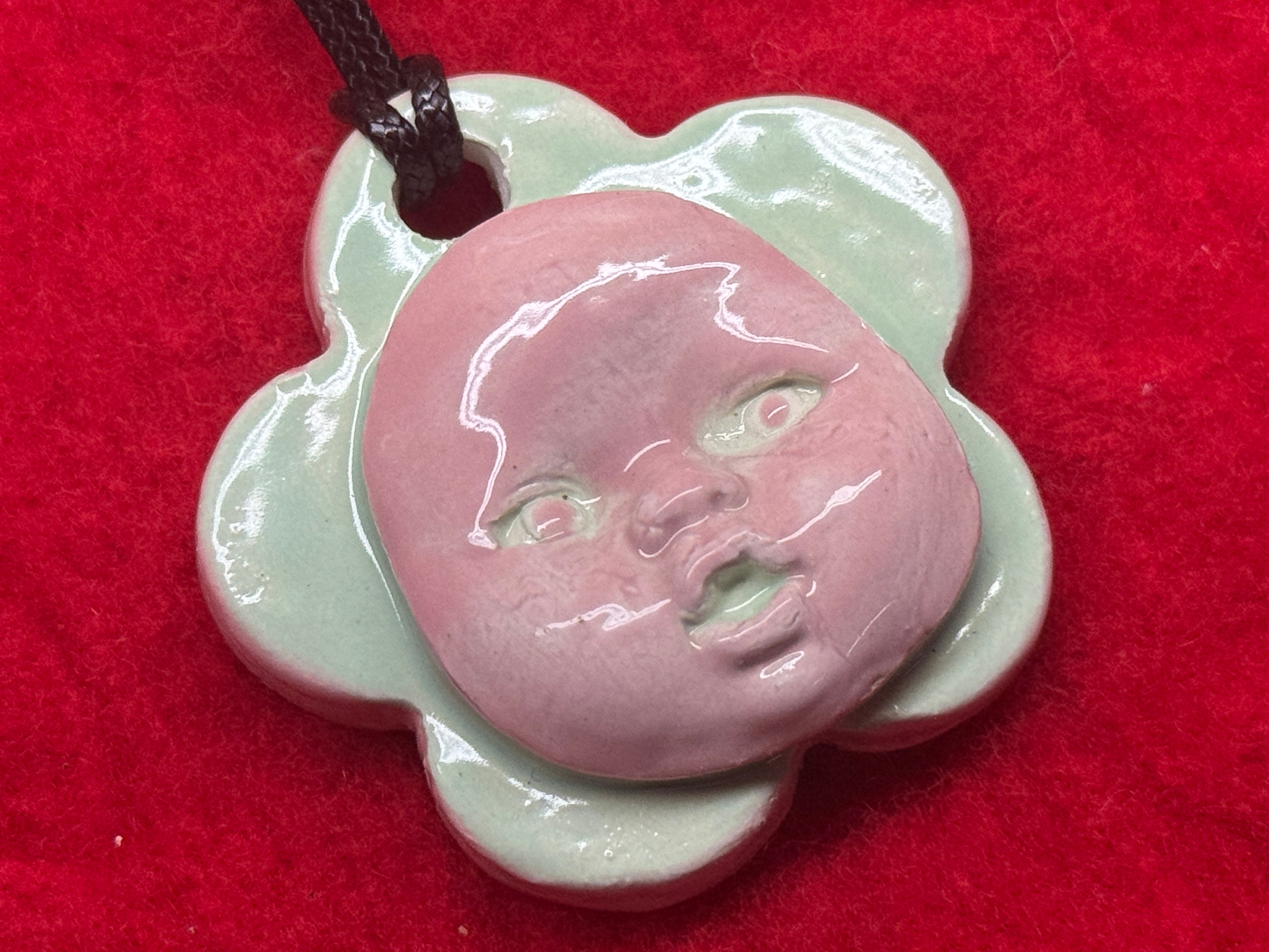 baby face necklace - pastel pink & blue