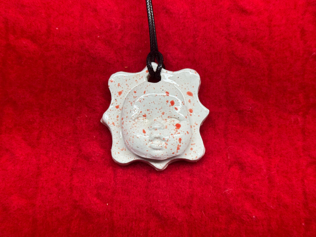 baby face necklace - white & red