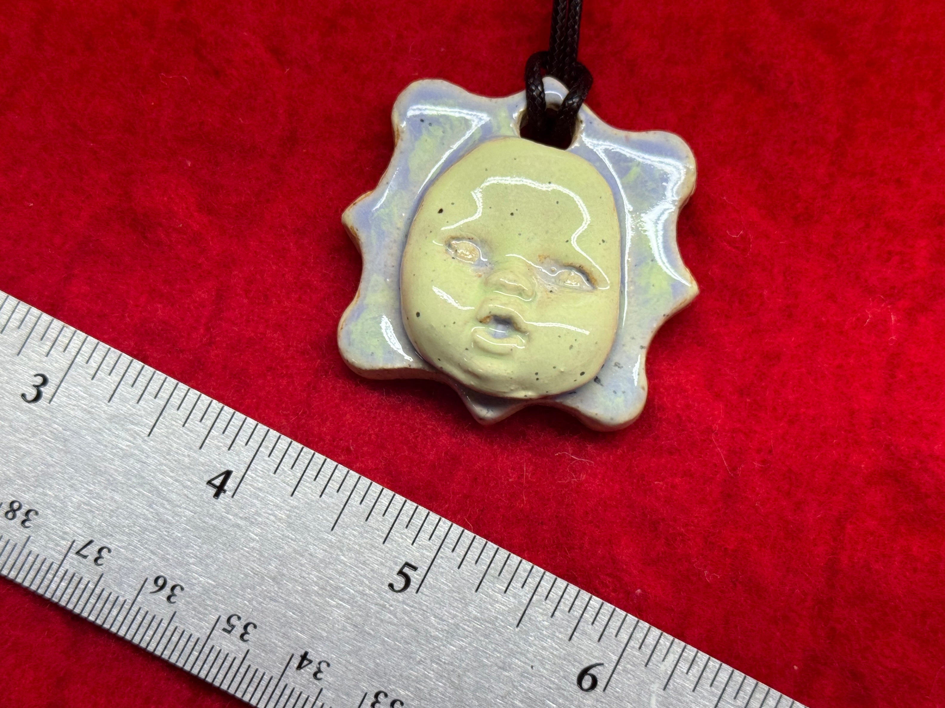 baby face necklace - purple & green