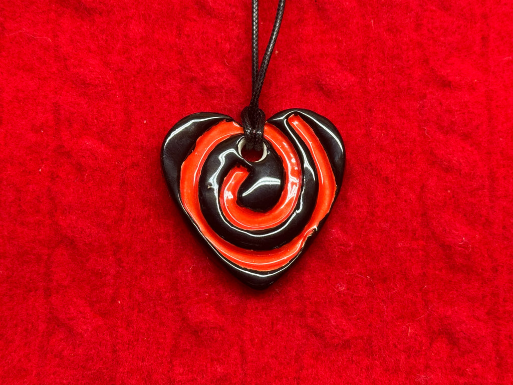 spiral necklace - red & black heart