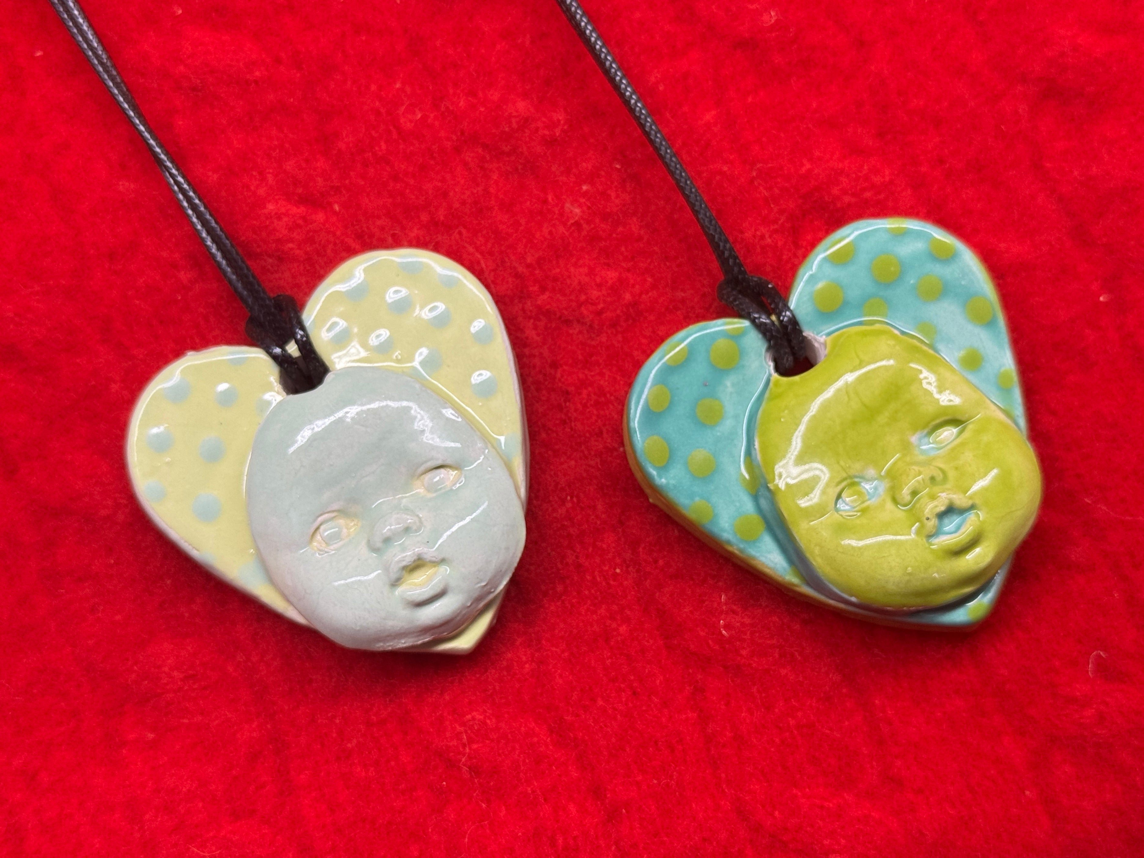 baby face necklace - pastel blue & green