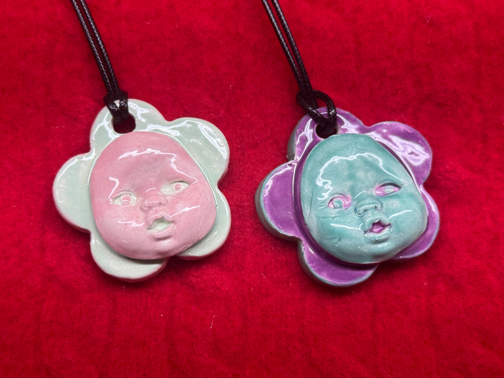 baby face necklace - pastel pink & blue