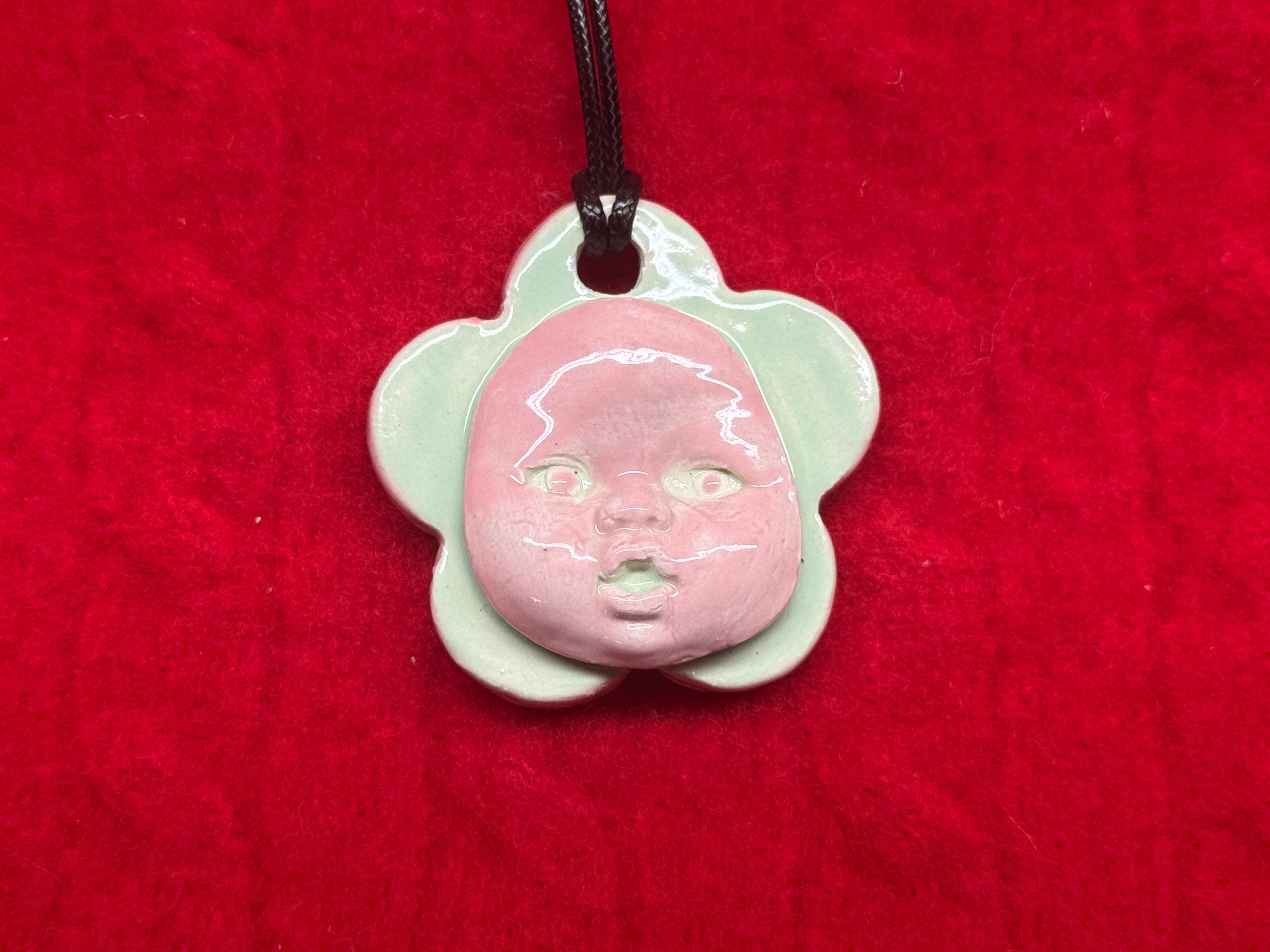 baby face necklace - pastel pink & blue