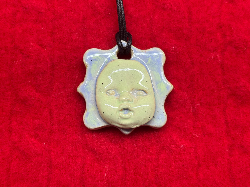 baby face necklace - purple & green