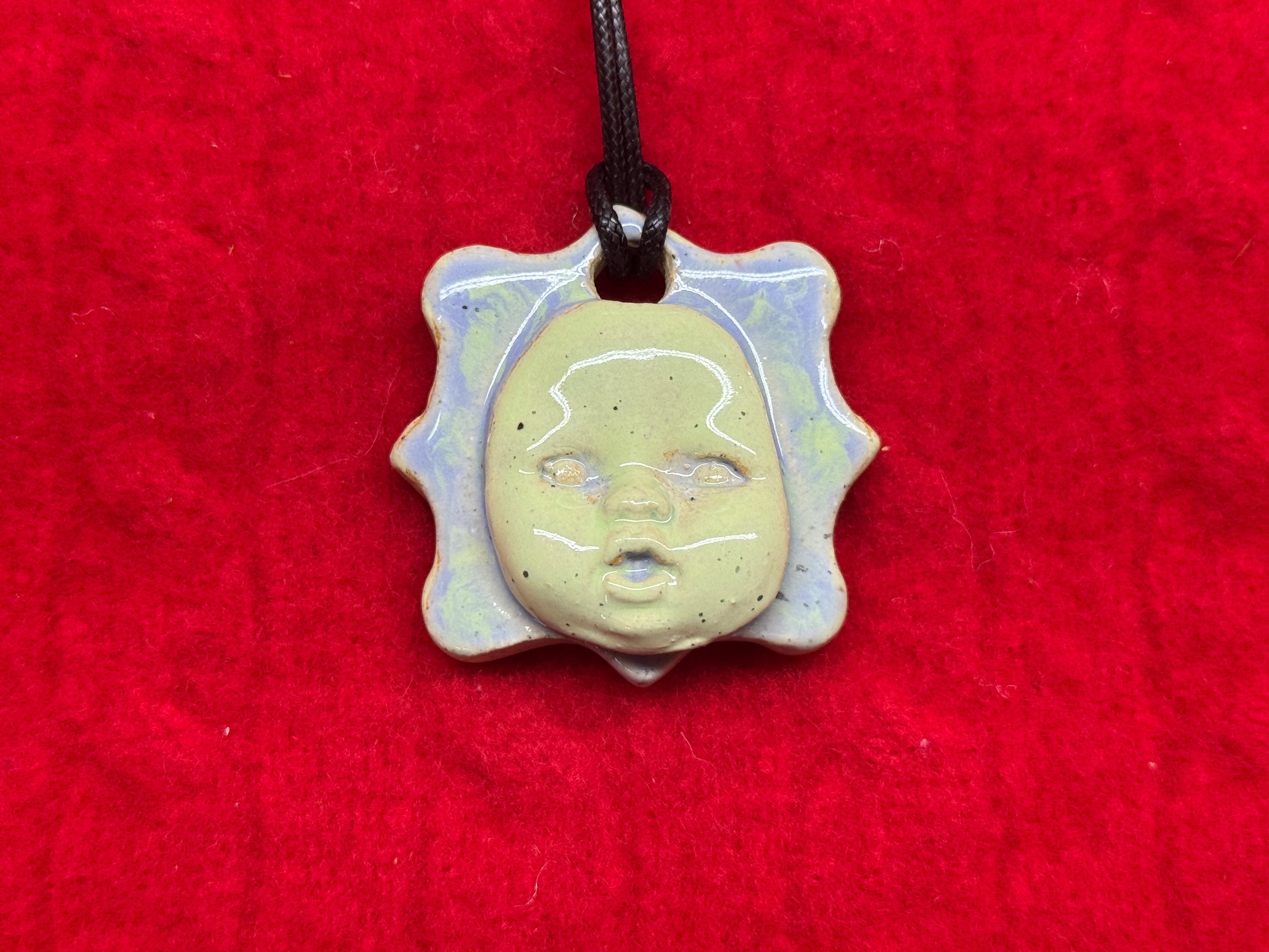 baby face necklace - purple & green