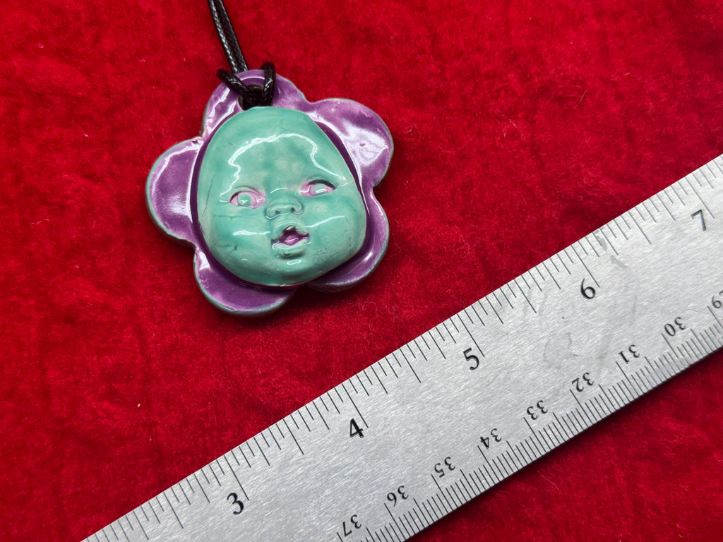 baby face necklace - blue & purple