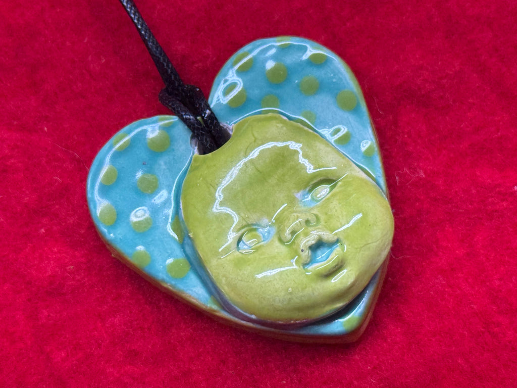 baby face necklace - green & blue