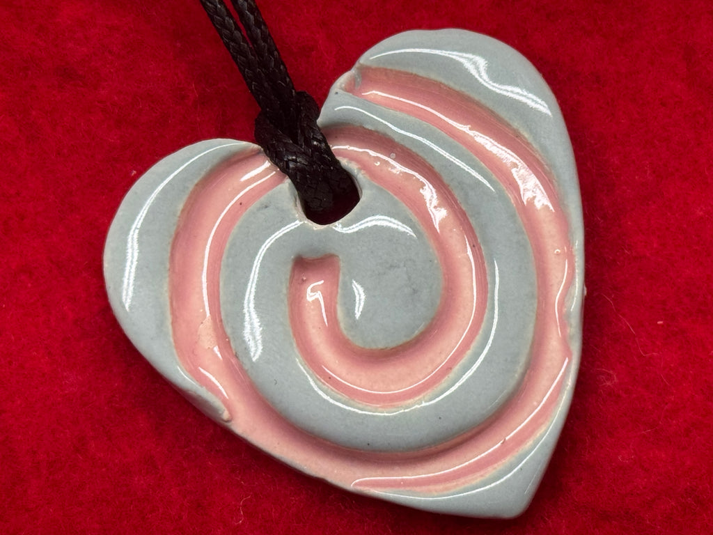 spiral necklace - blue & pink heart
