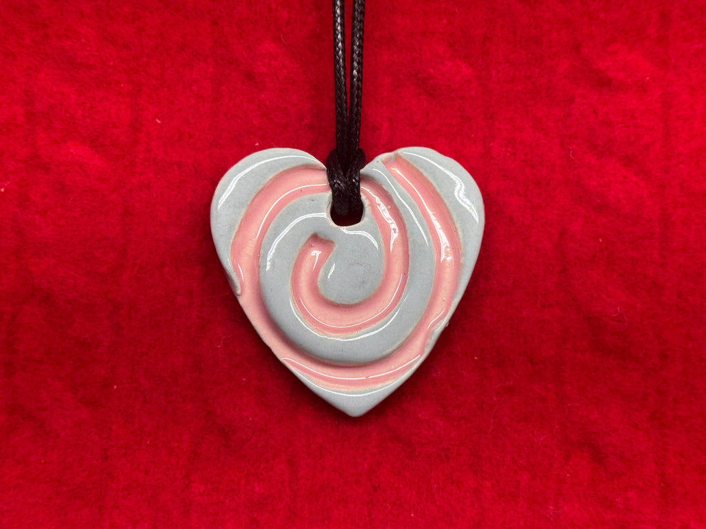 spiral necklace - blue & pink heart