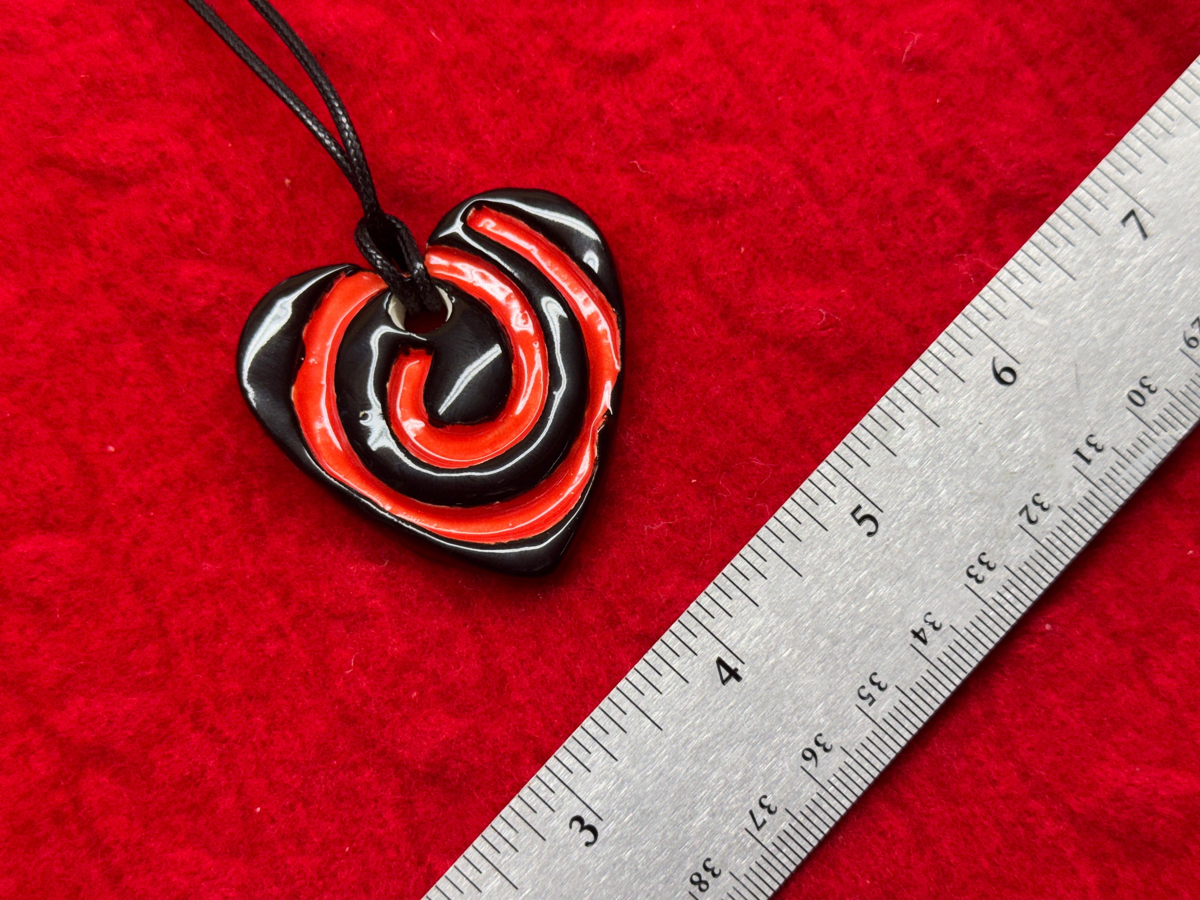 spiral necklace - red & black heart