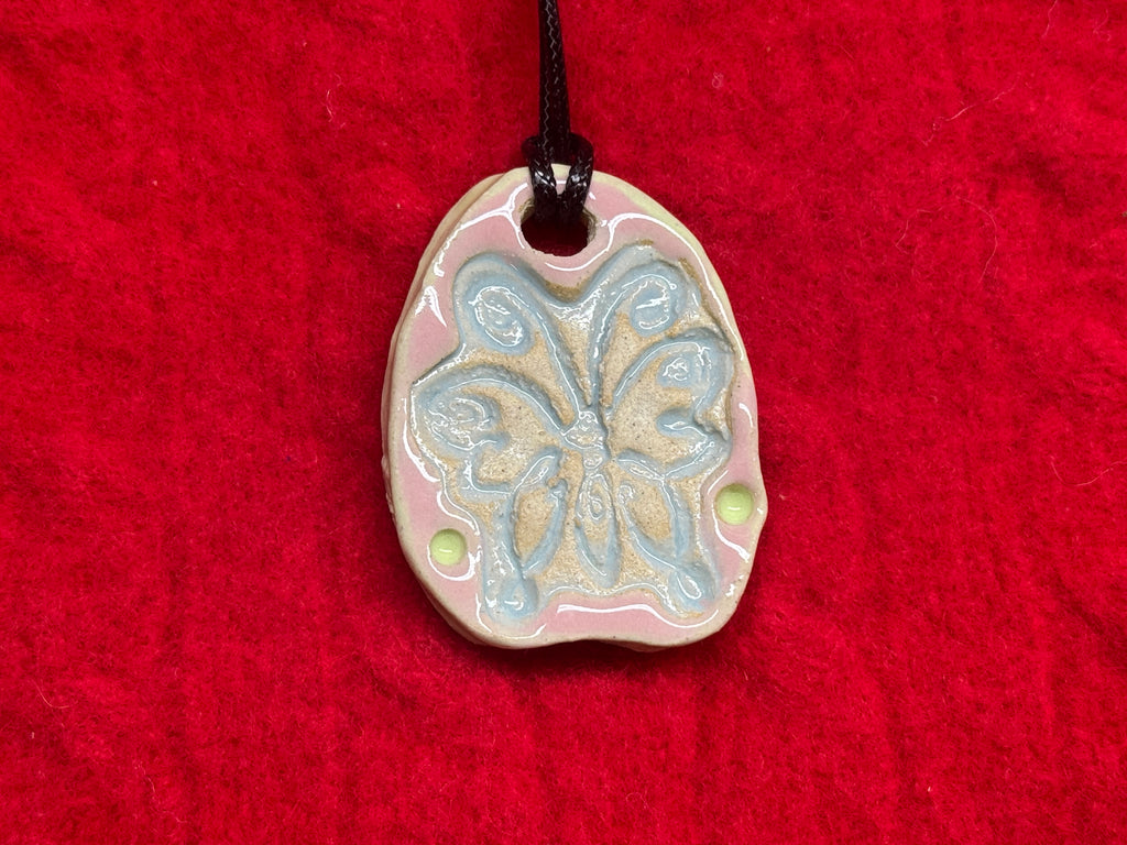butterfly necklace - pink, blue, & green