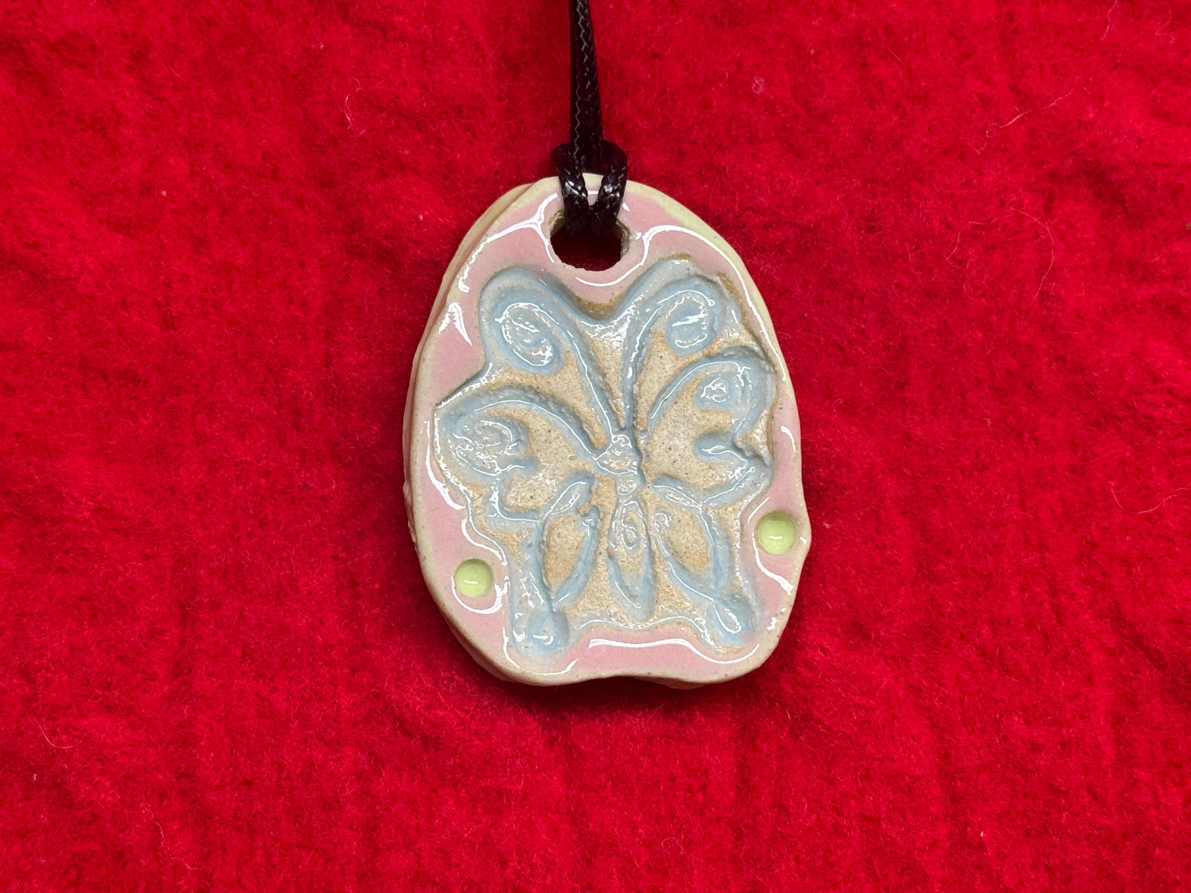 butterfly necklace - pink, blue, & green