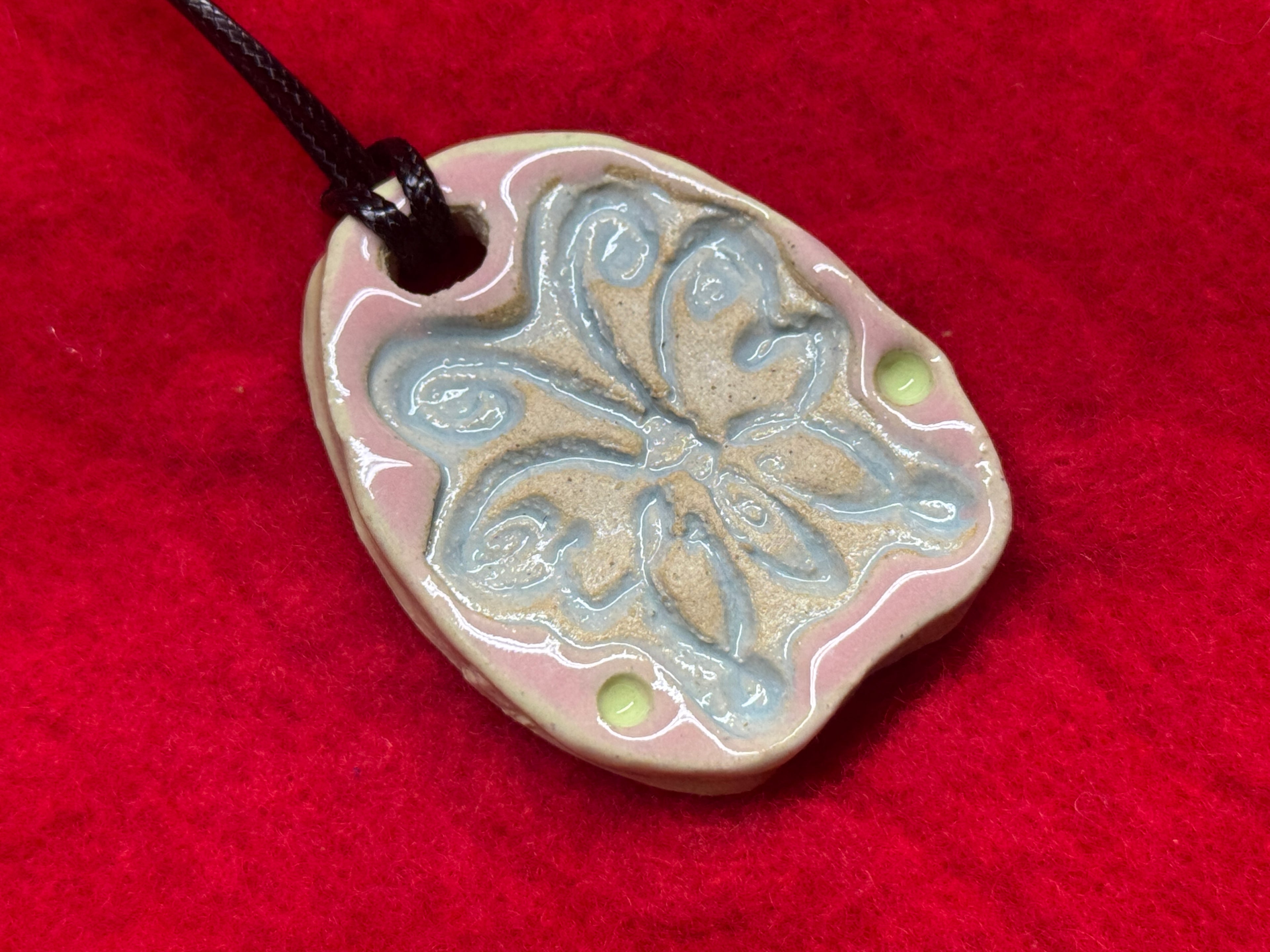 butterfly necklace - pink, blue, & green