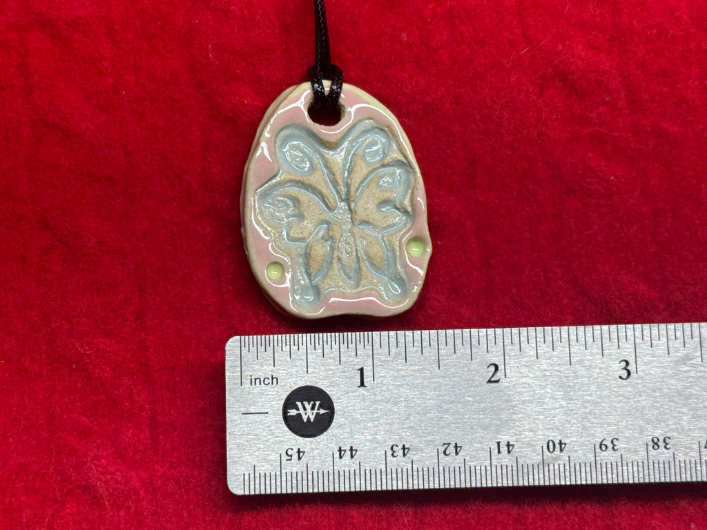 butterfly necklace - pink, blue, & green