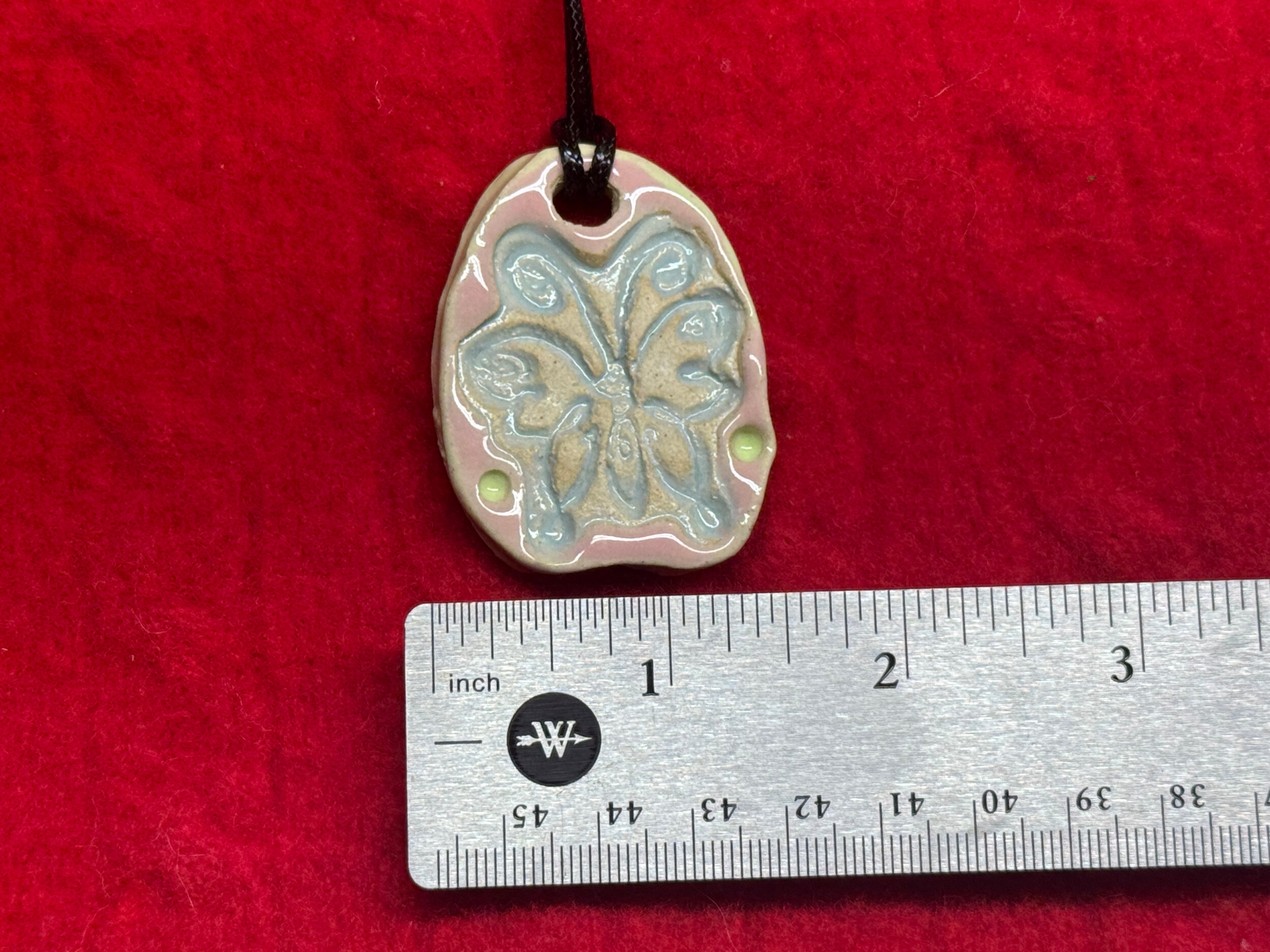 butterfly necklace - pink, blue, & green