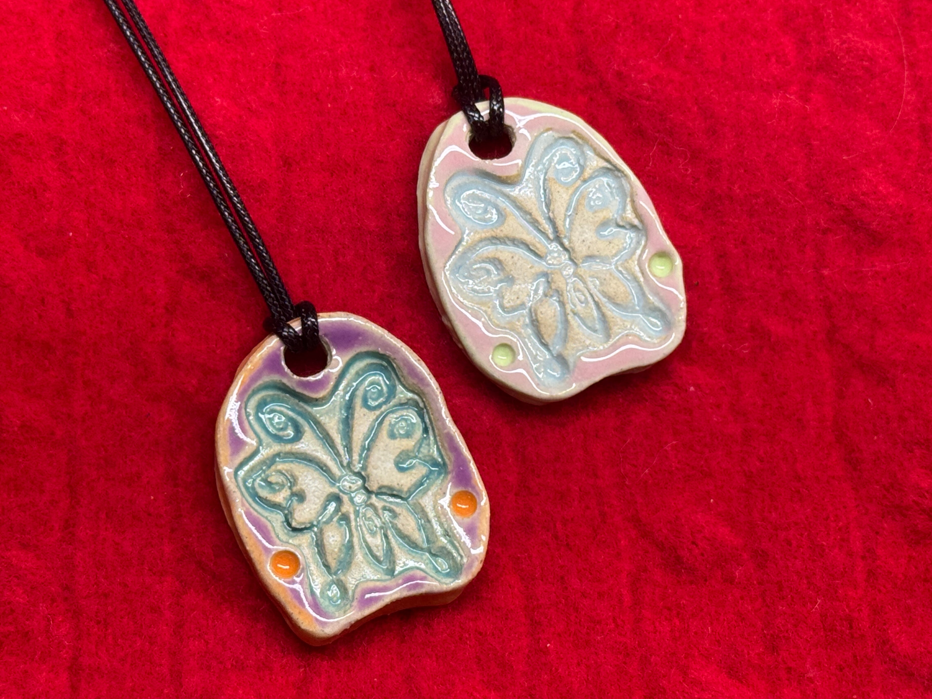 butterfly necklace - pink, blue, & green