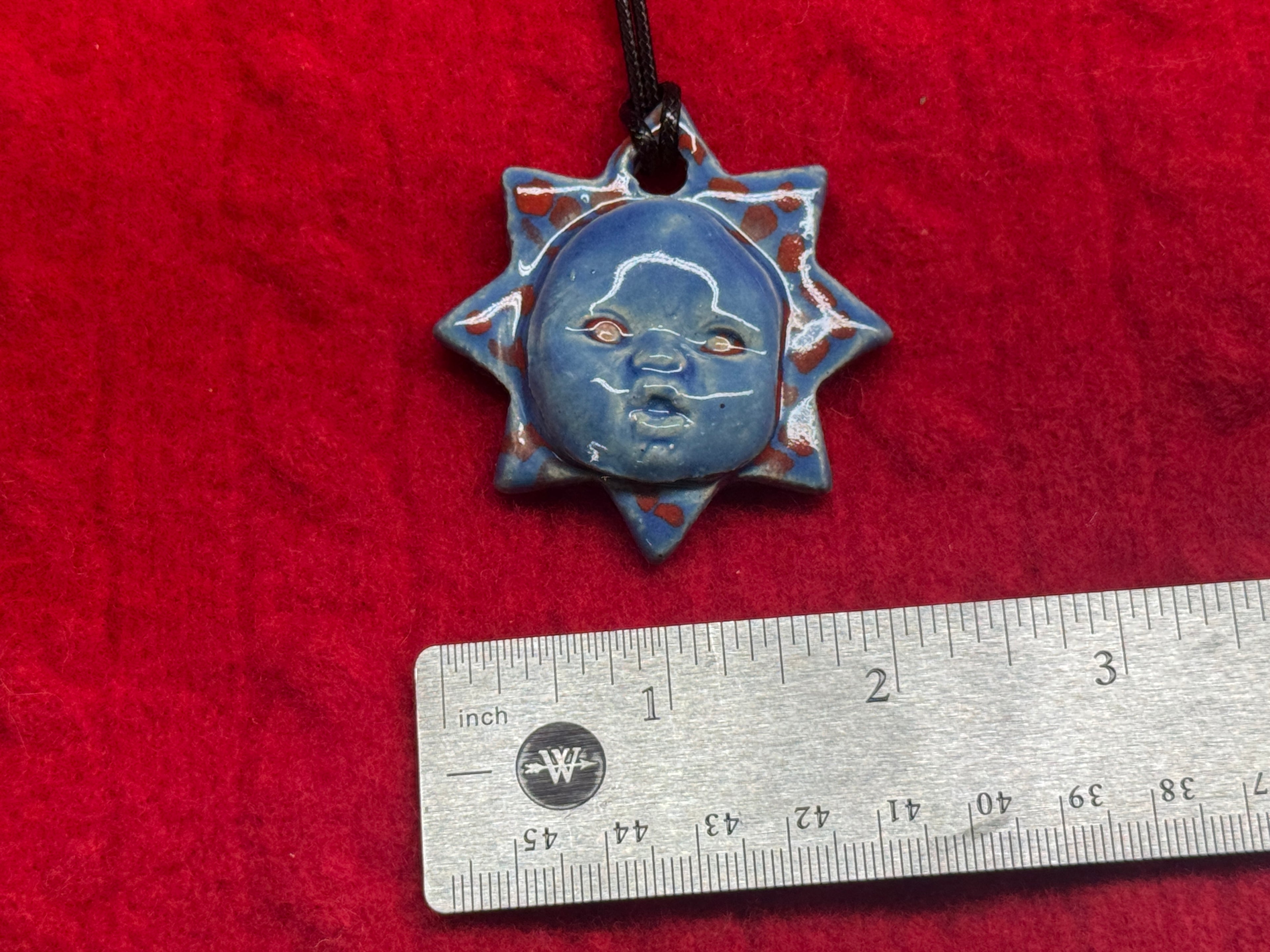 baby face necklace - blue & red