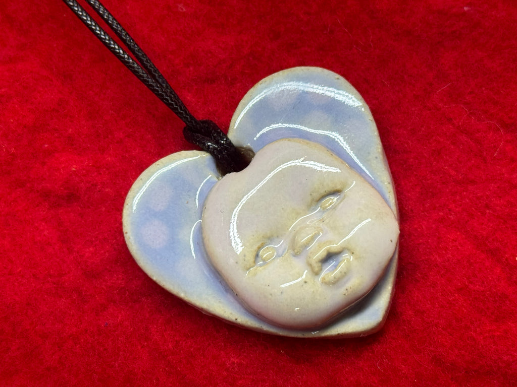 baby face necklace - purple polka dot