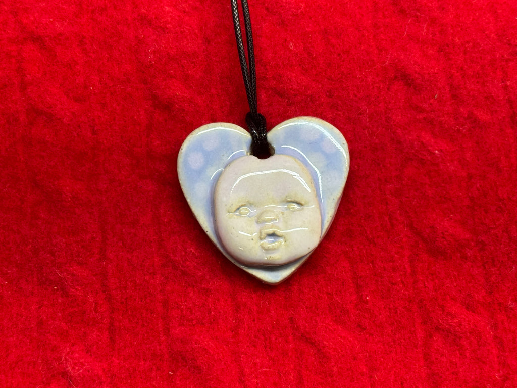 baby face necklace - purple polka dot