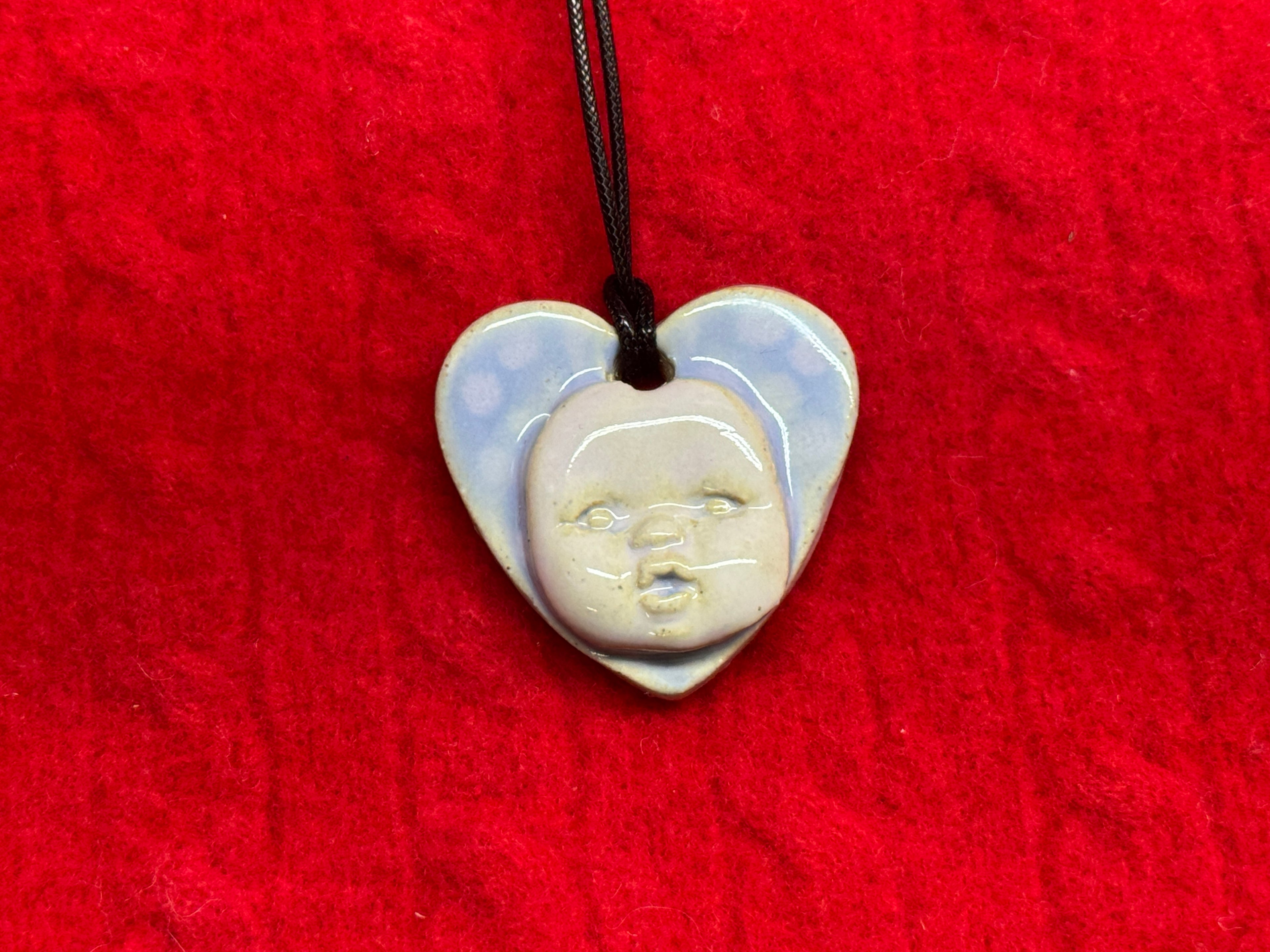 baby face necklace - purple polka dot