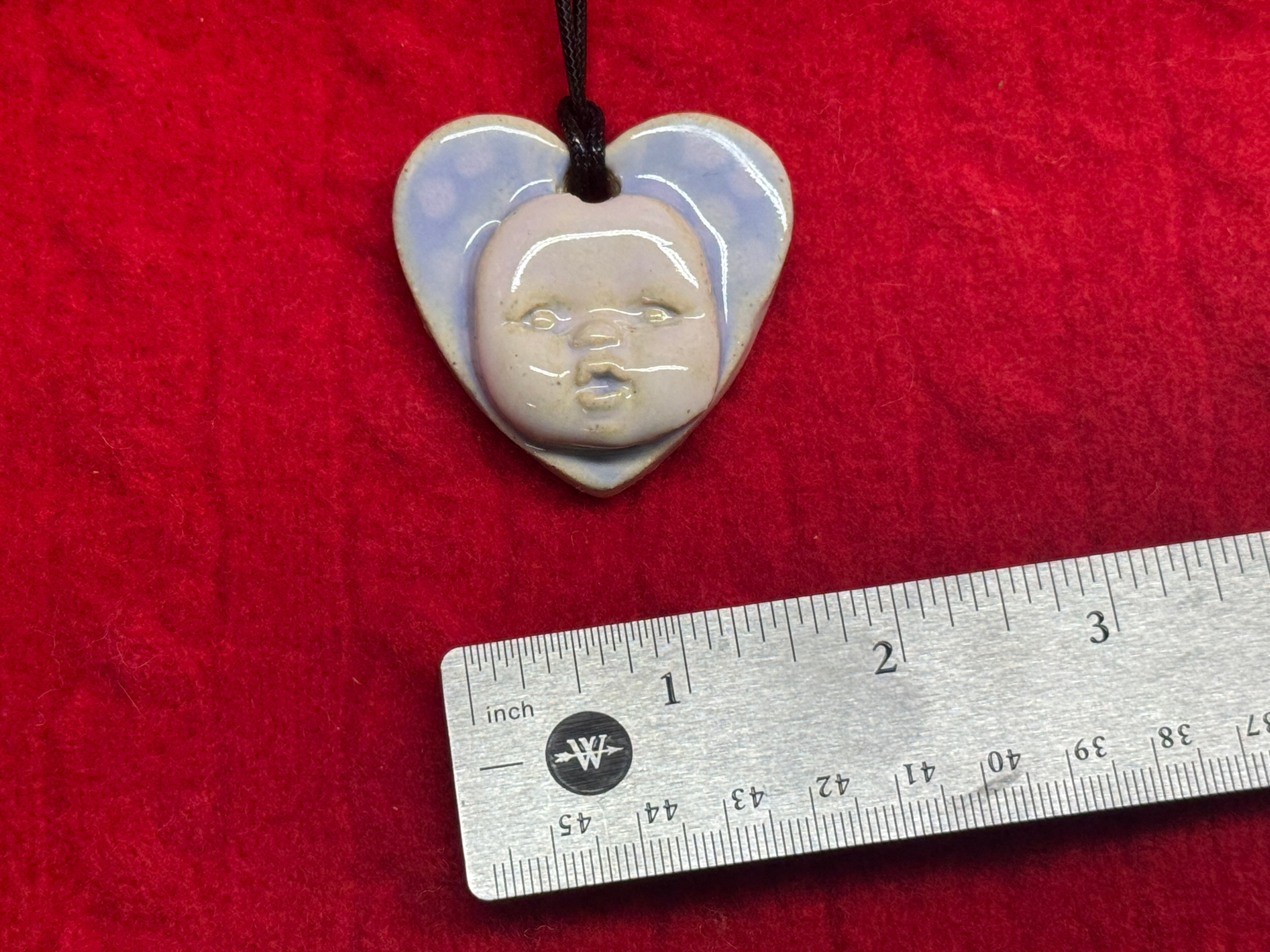 baby face necklace - purple polka dot