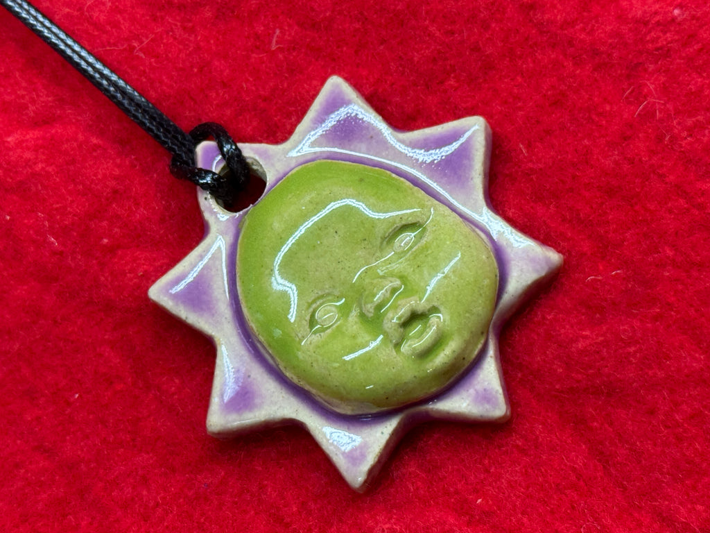 baby face necklace - purple & green