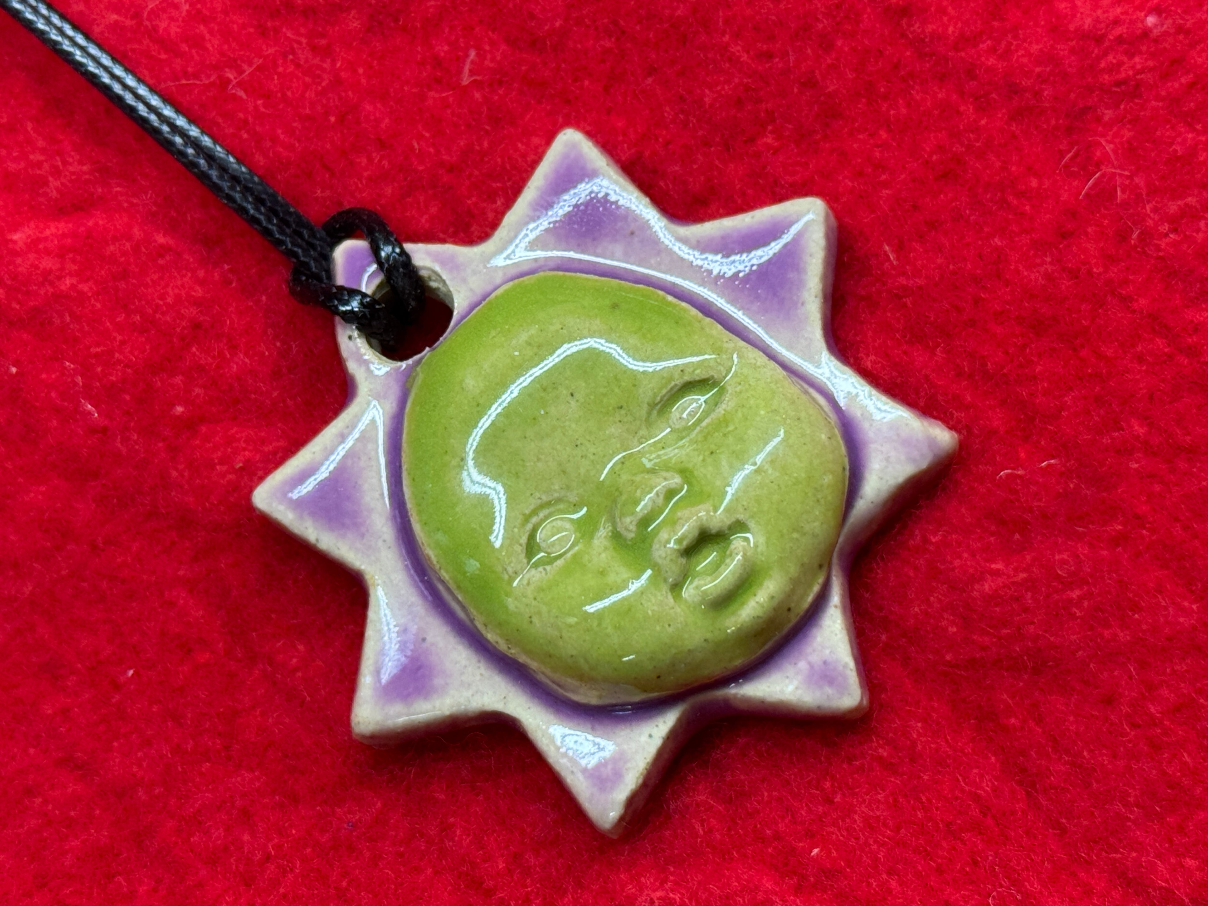 baby face necklace - purple & green