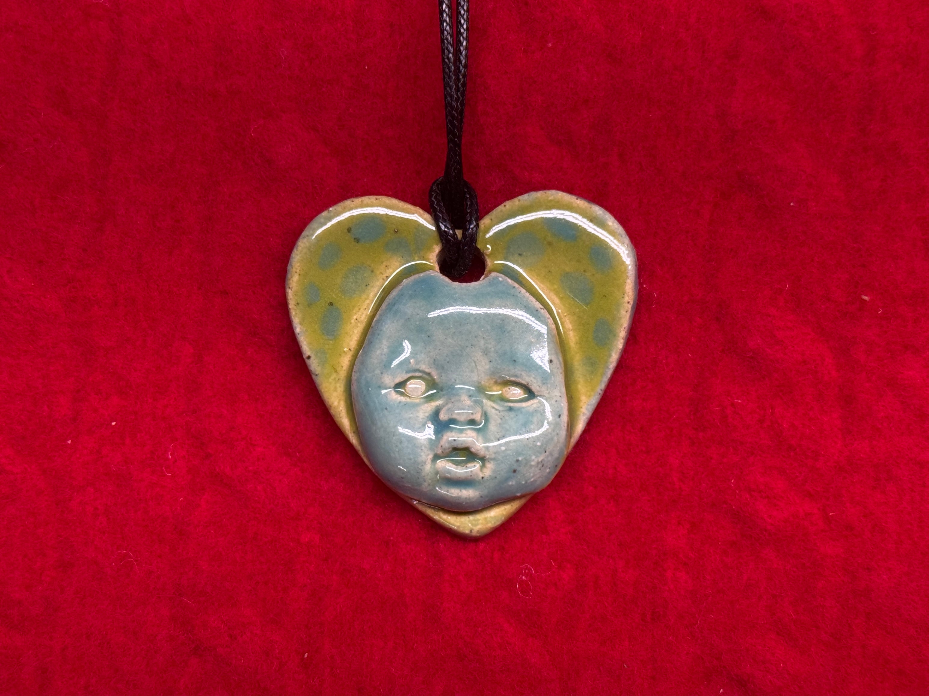 baby face necklace - green & blue