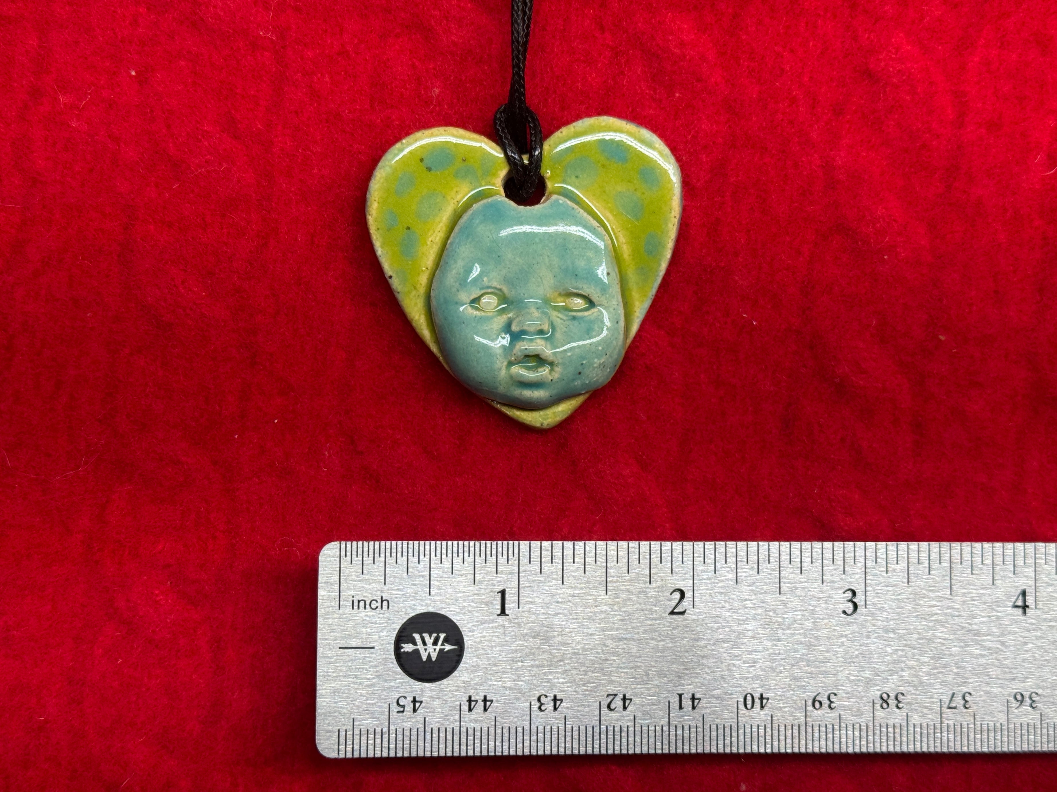 baby face necklace - green & blue