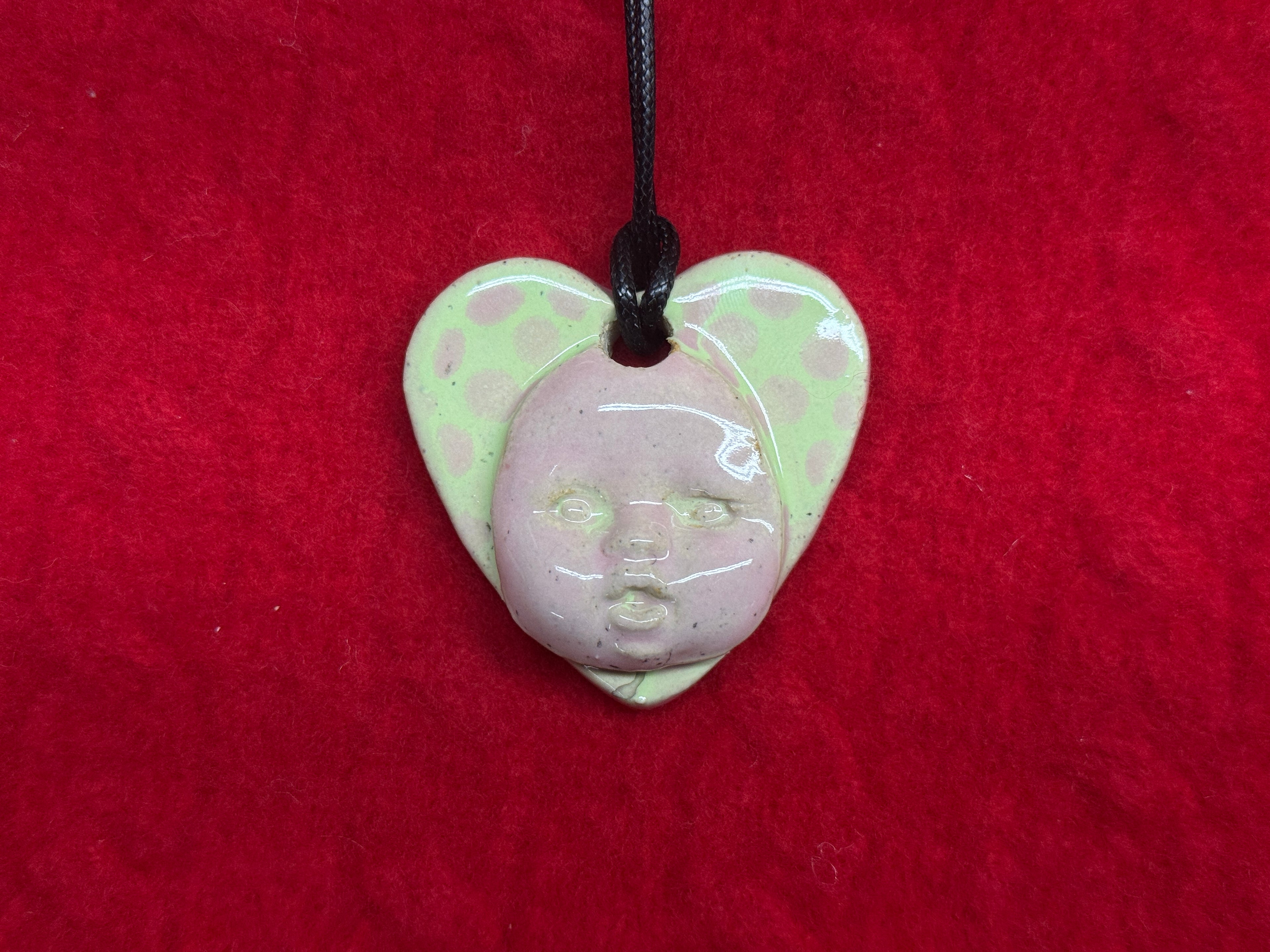 baby face necklace - green & pink