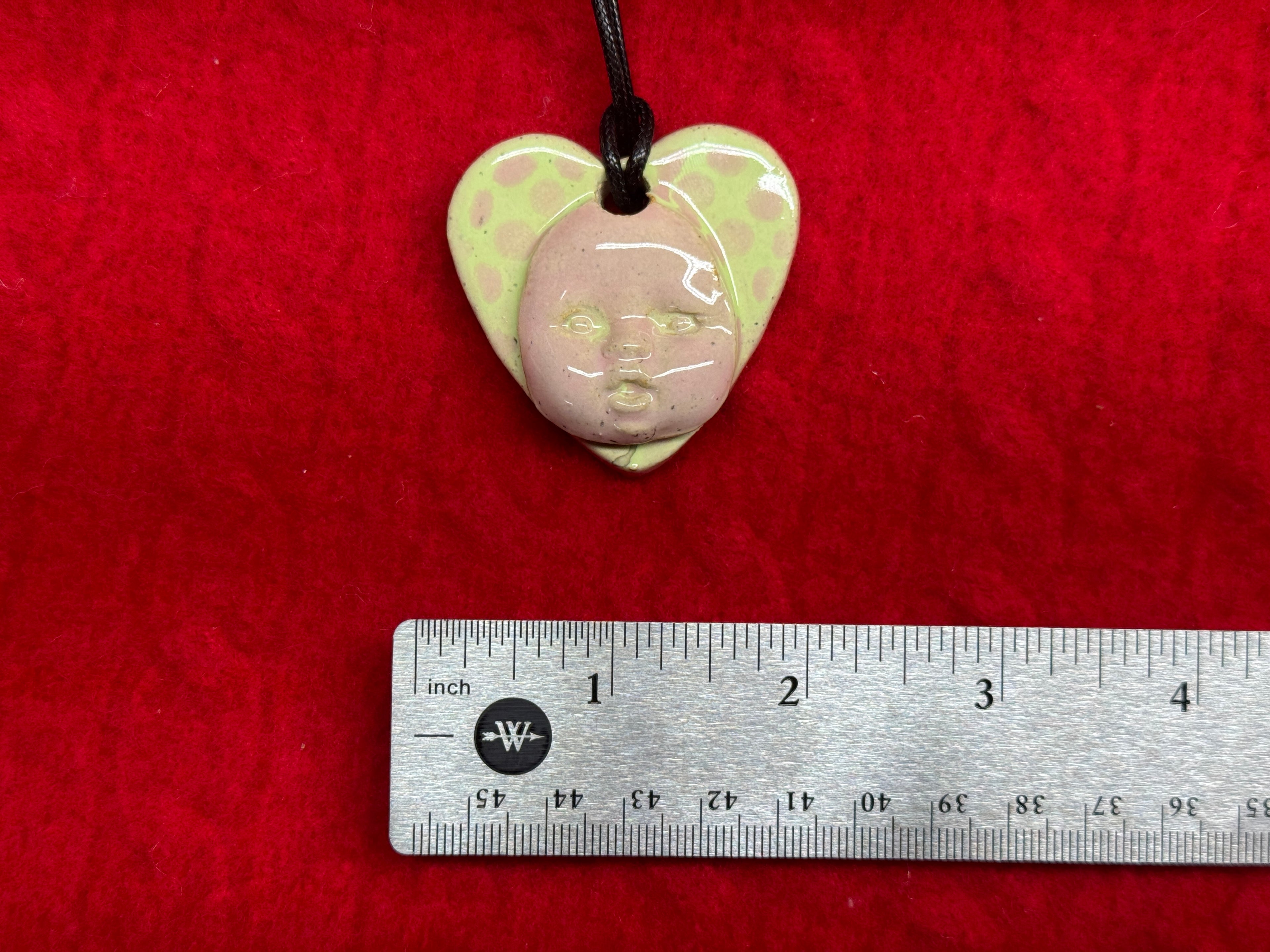baby face necklace - green & pink