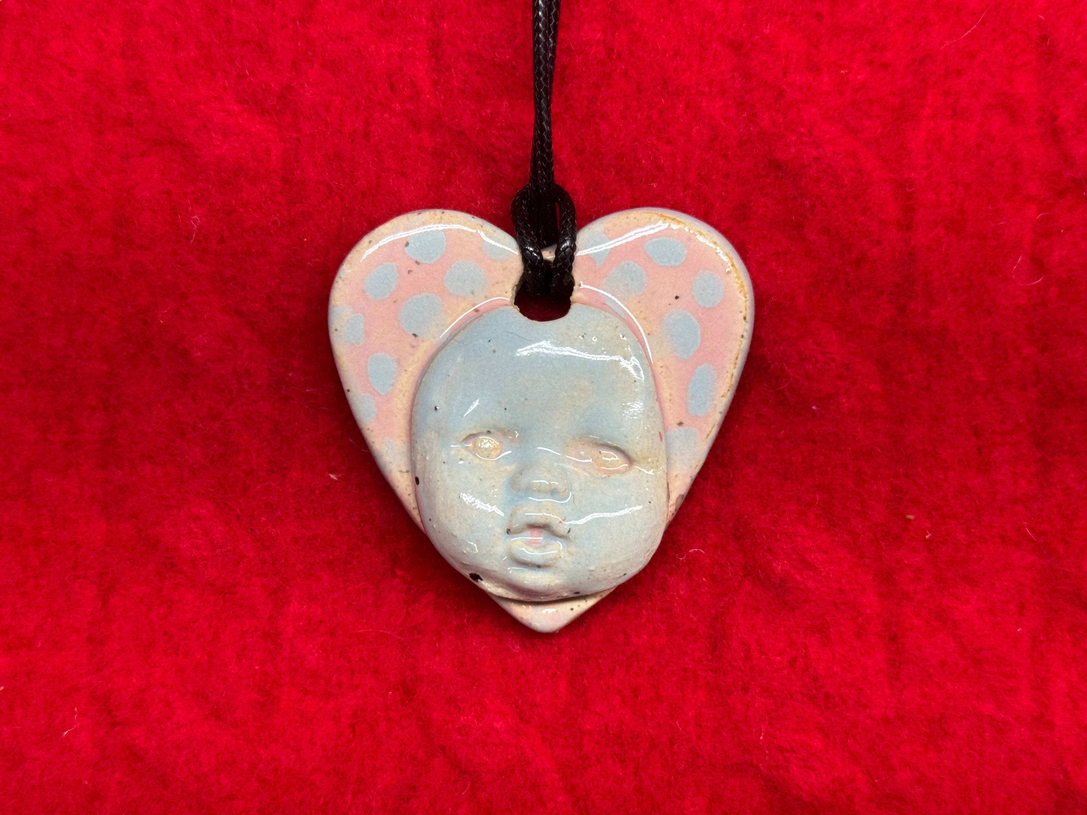baby face necklace - pink & blue