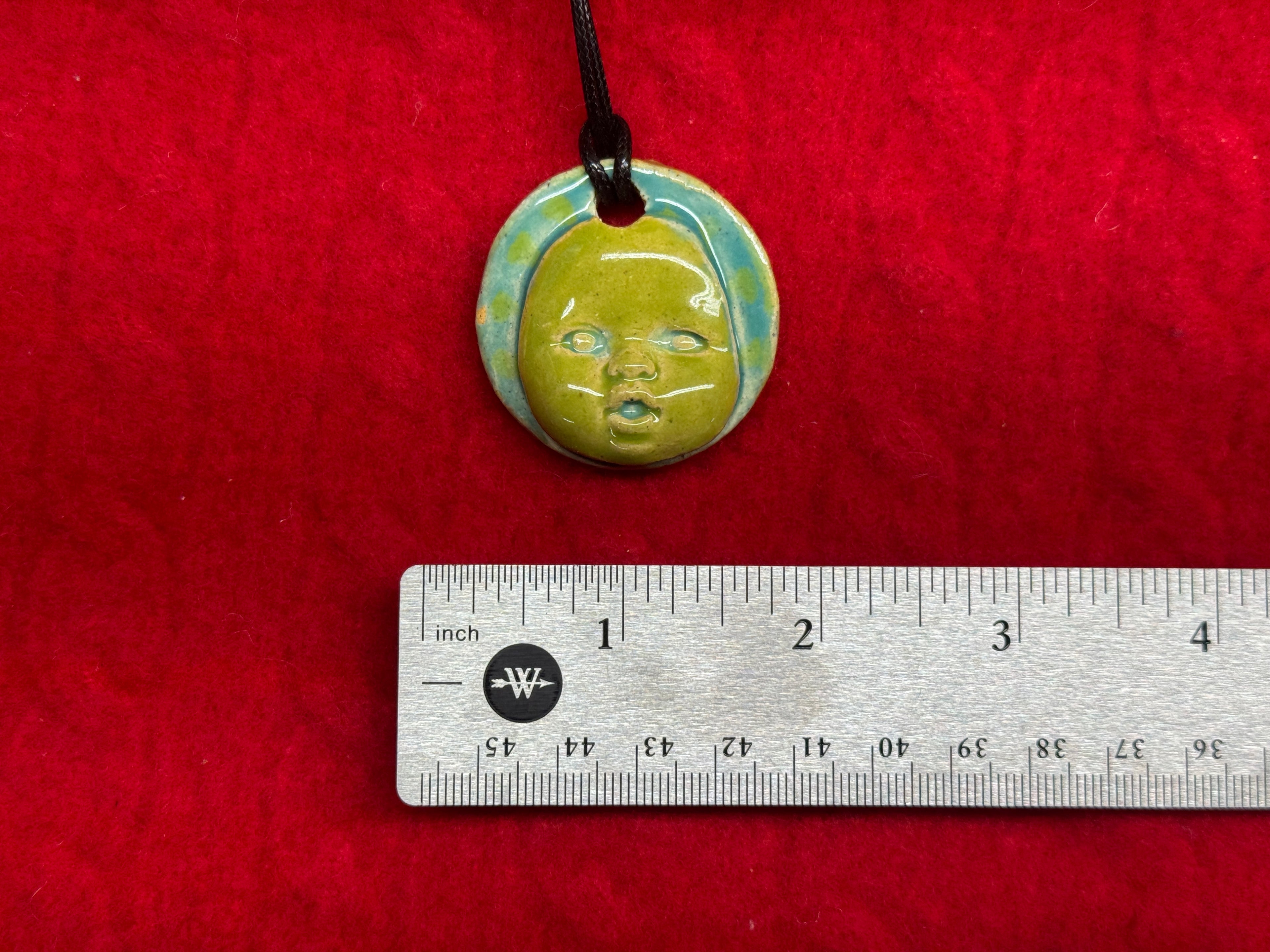 baby face necklace - green & blue