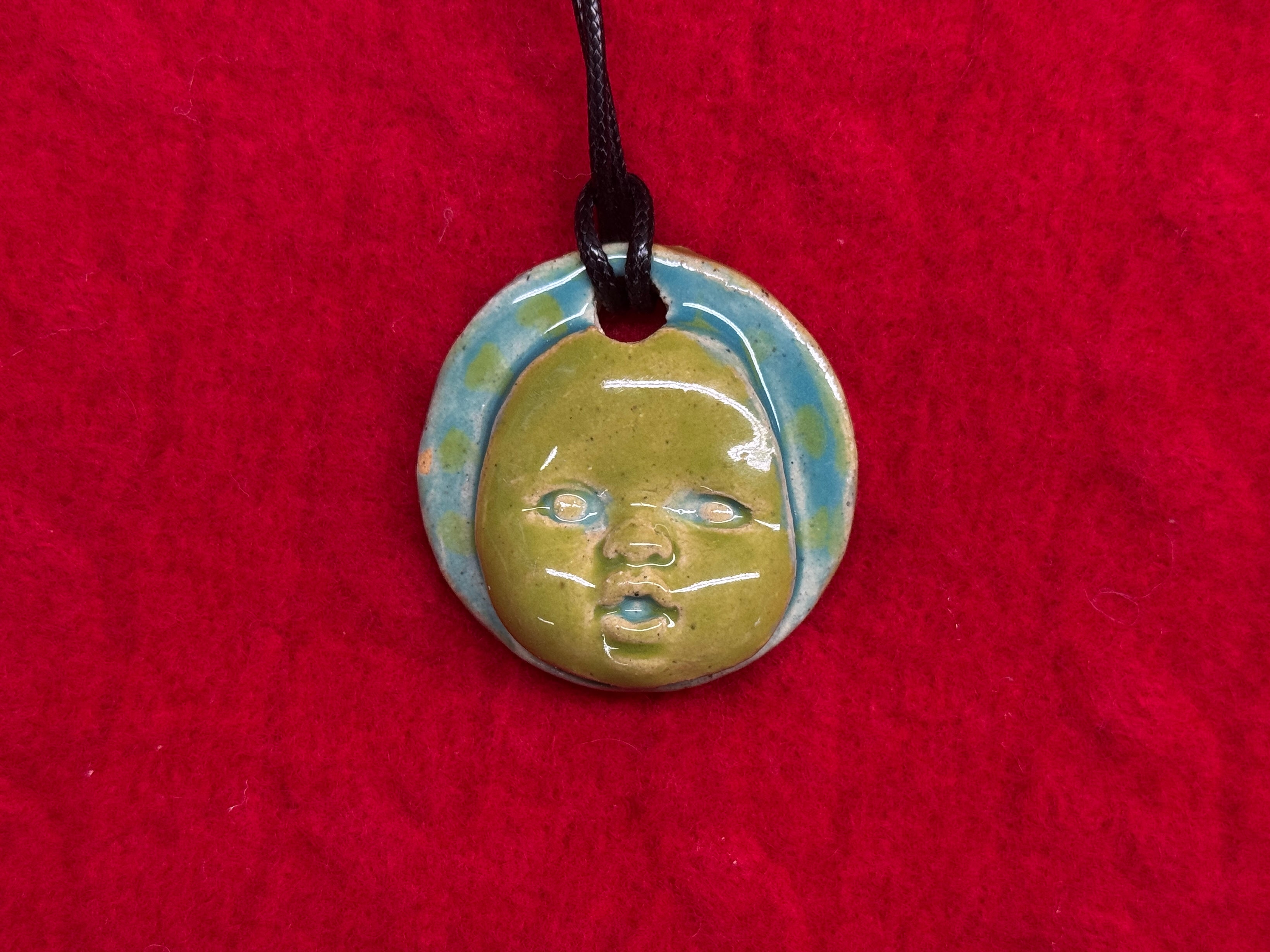 baby face necklace - green & blue