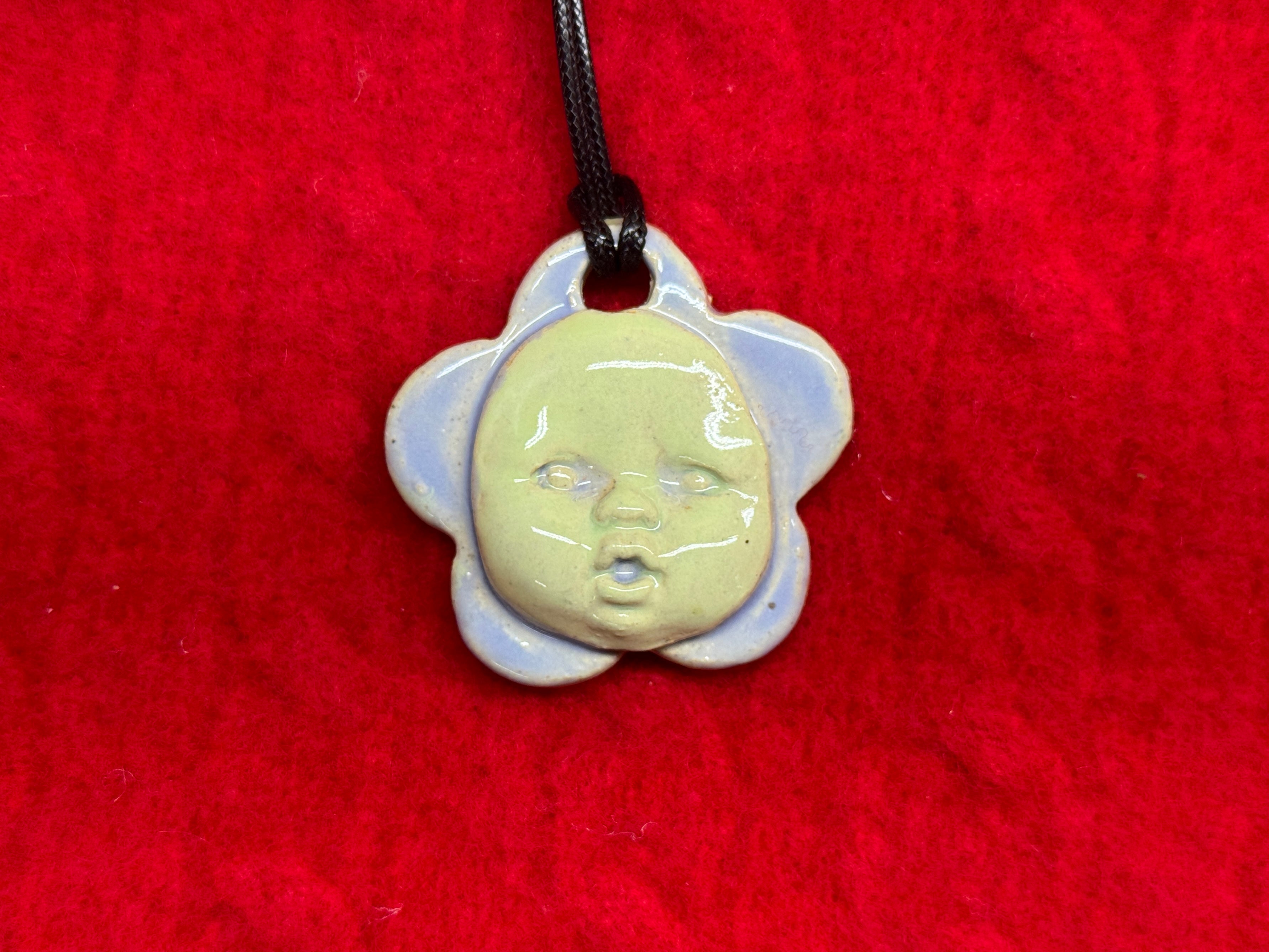 baby face necklace - purple & green