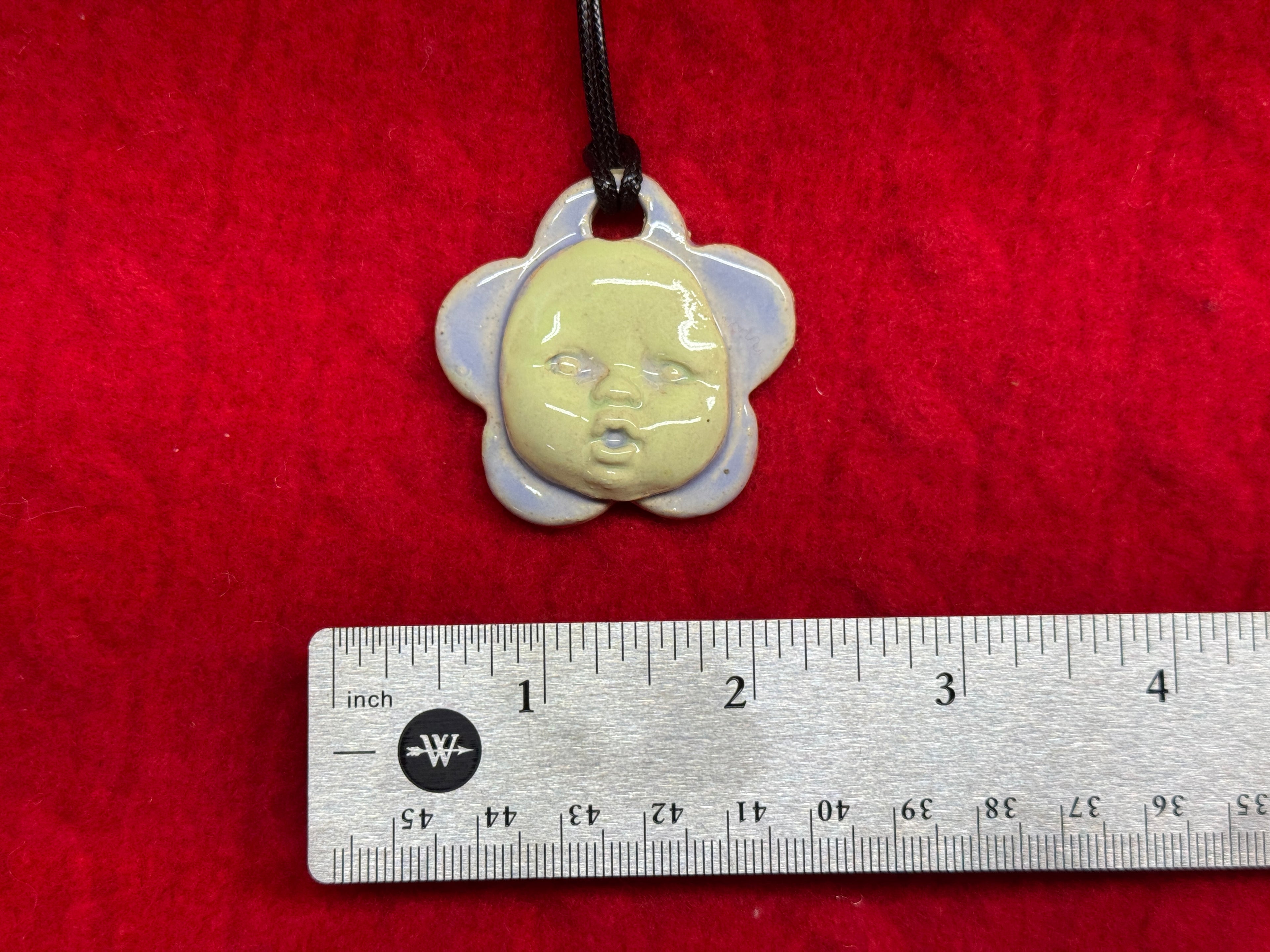 baby face necklace - purple & green